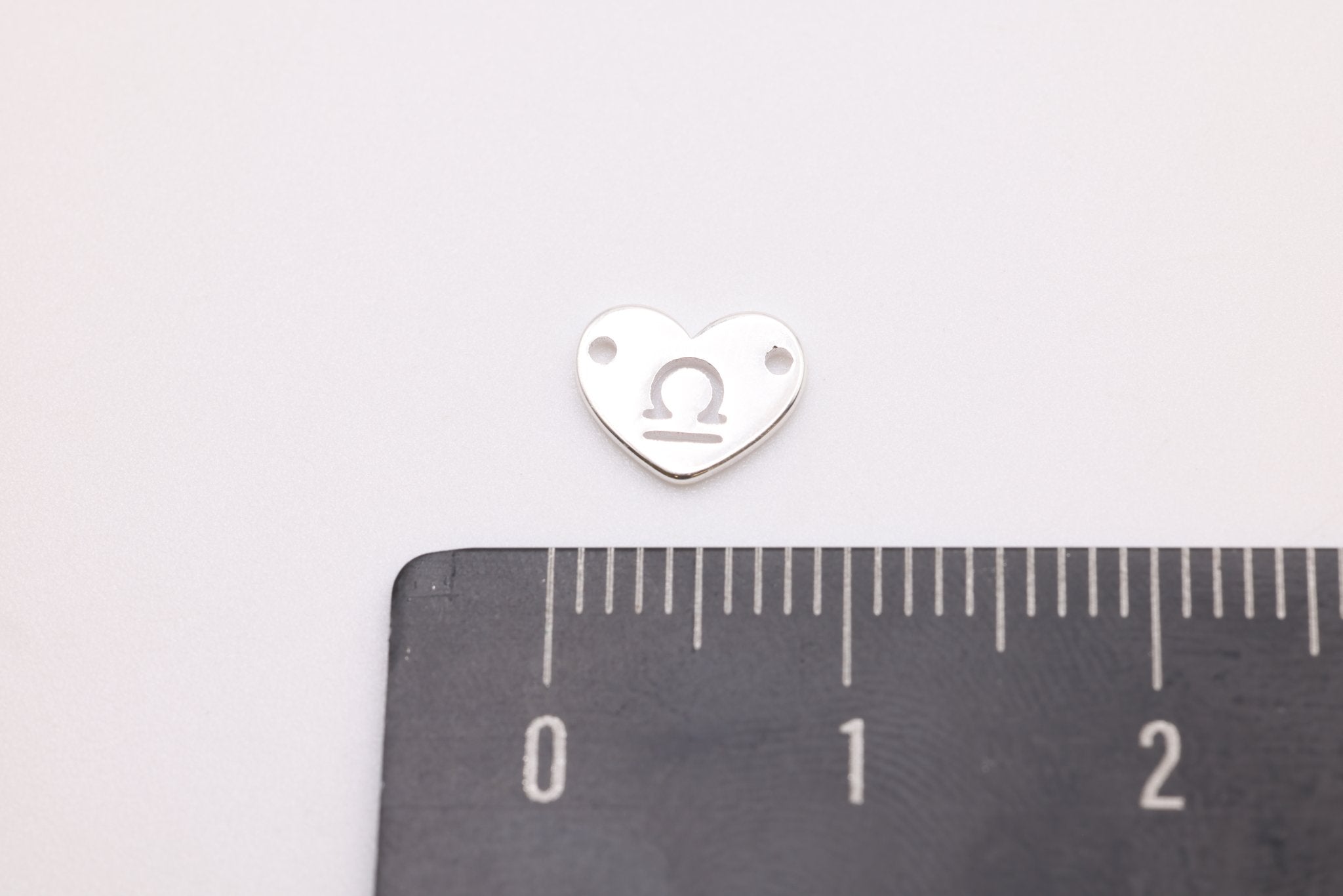 Libra Zodiac Heart Connector Charm, 925 Sterling Silver, 6mm x 6mm, Bulk Wholesale Jewelry Making Charm - HarperCrown