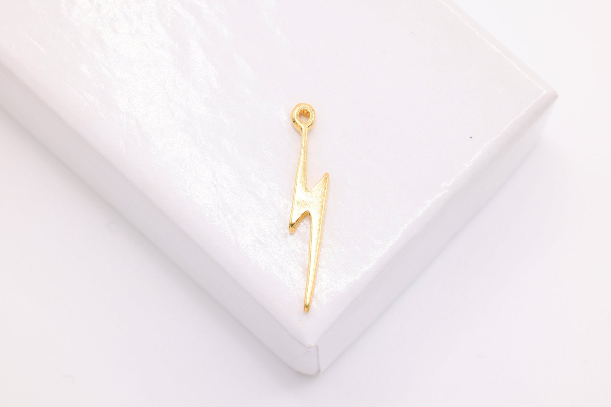 Lightning Bolt Charm, Wholesale, 18K Yellow Gold - Plated 925 Sterling Silver, 20mm x 4mm - HarperCrown