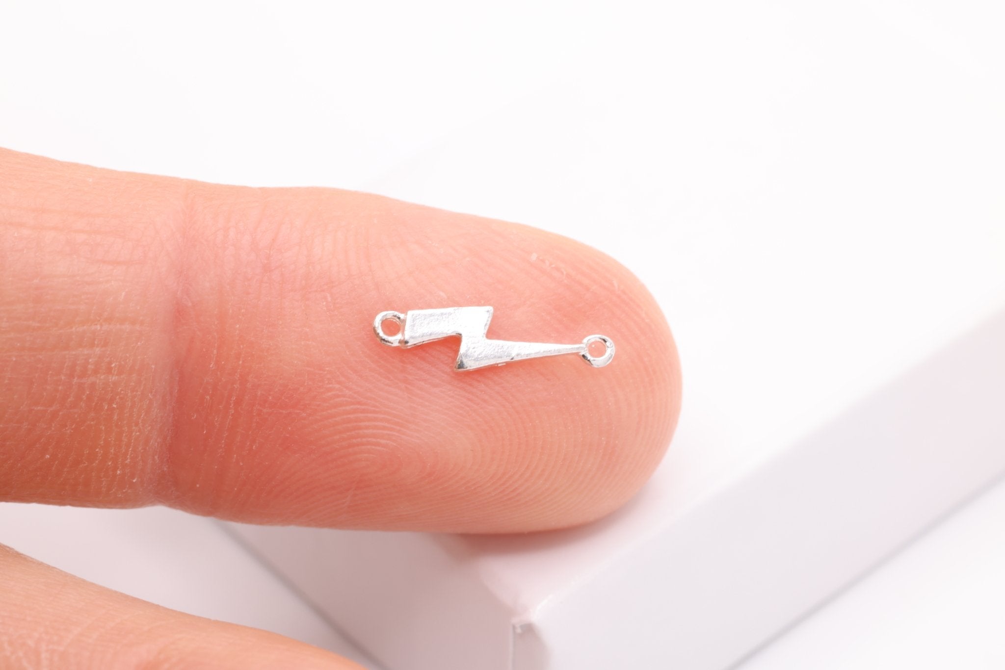 Lightning Bolt Connector Charm, 925 Sterling Silver, 12mm x 3.5mm, Wholesale Bulk DIY Jewelry Making Charms - HarperCrown