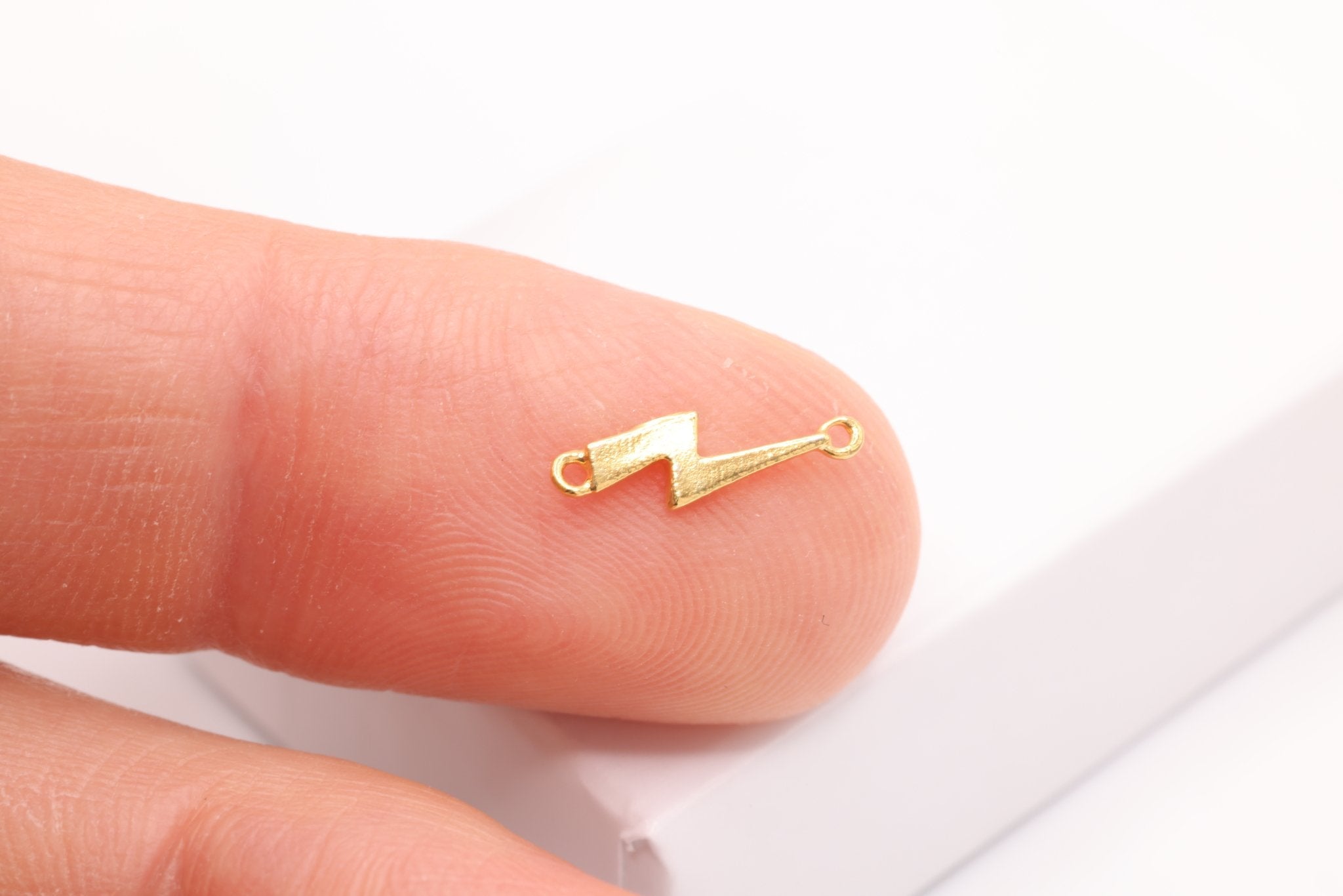 Lightning Bolt Connector Charm, Solid 14K Gold, 12mm x 3.5mm, Wholesale Bulk DIY Jewelry Making Charms - HarperCrown