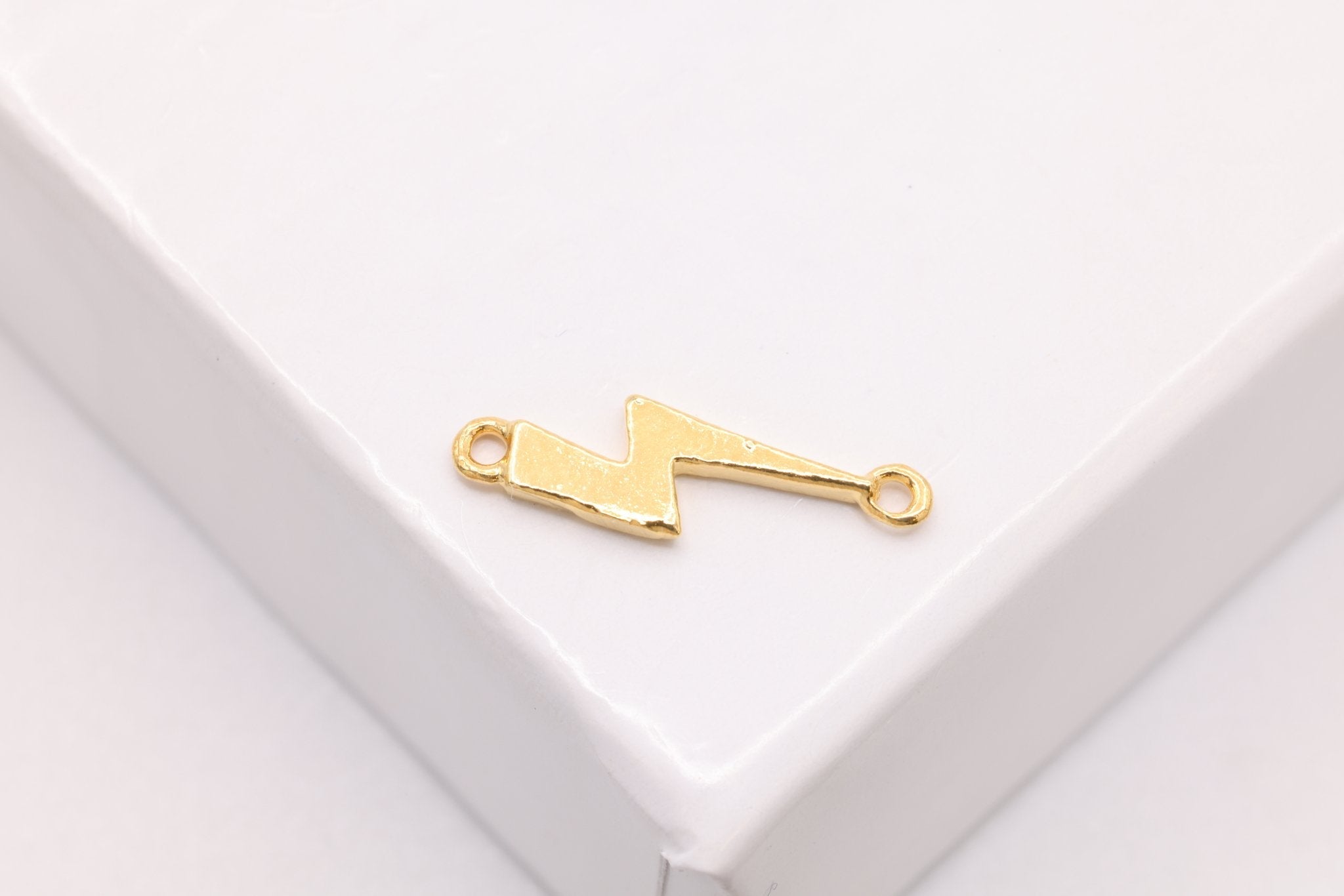 Lightning Bolt Connector Charm, Solid 14K Gold, 12mm x 3.5mm, Wholesale Bulk DIY Jewelry Making Charms - HarperCrown