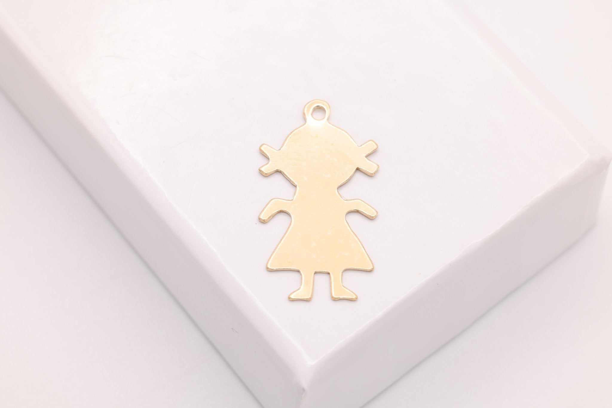 Little Girl Blank Charm, Gold - Filled, 18mm x 11mm, Girl Cutout Silhouette Stamping and Engravable, Bulk DIY Wholesale Jewelry Making Charm - HarperCrown