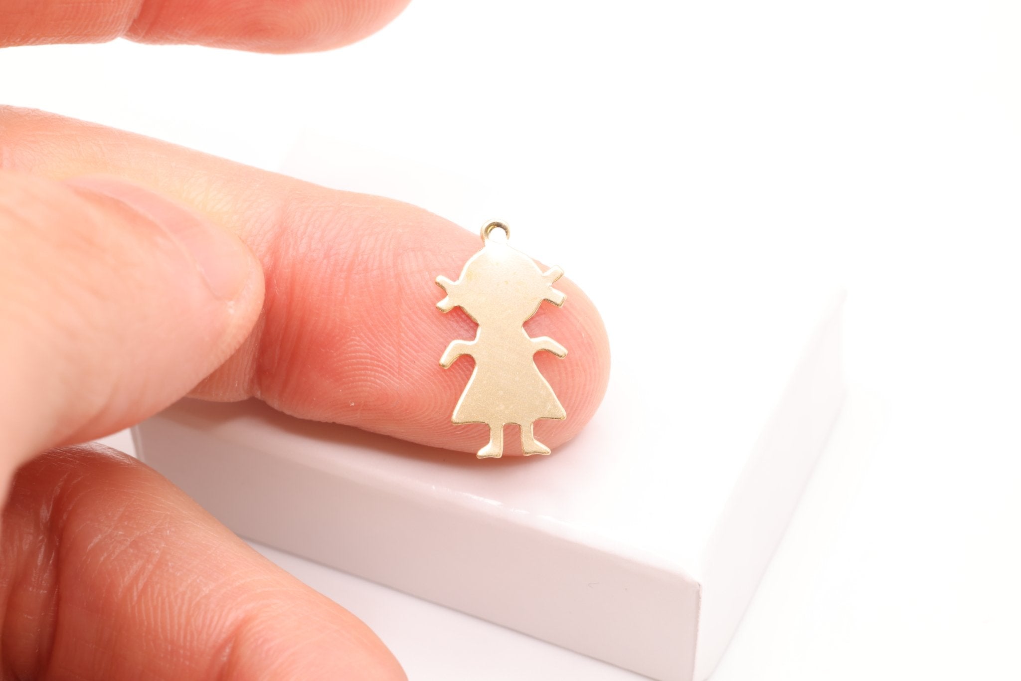 Little Girl Blank Charm, Gold - Filled, 18mm x 11mm, Girl Cutout Silhouette Stamping and Engravable, Bulk DIY Wholesale Jewelry Making Charm - HarperCrown