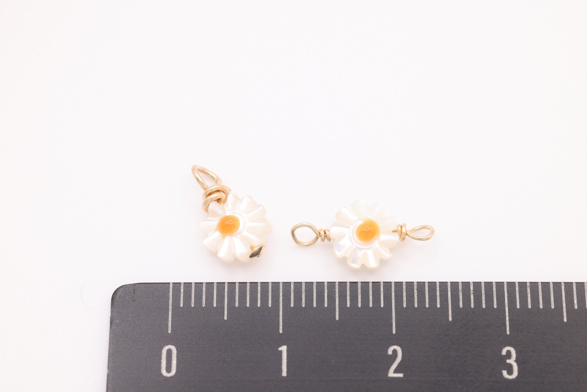 Mother of Pearl Daisy Connector Charm, Gold - Filled, 12mm x 6mm, Wire Wrapped, Bulk DIY Wholesale Jewelry Making Charm - HarperCrown