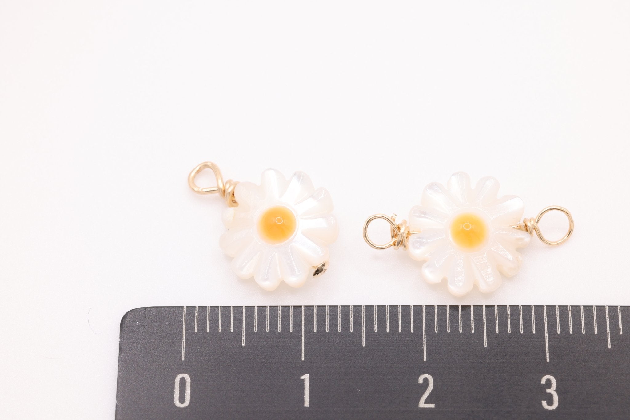 Mother of Pearl Daisy Connector Charm, Gold - Filled, 17mm x 10mm, Wire Wrapped, Bulk DIY Wholesale Jewelry Making Charm - HarperCrown