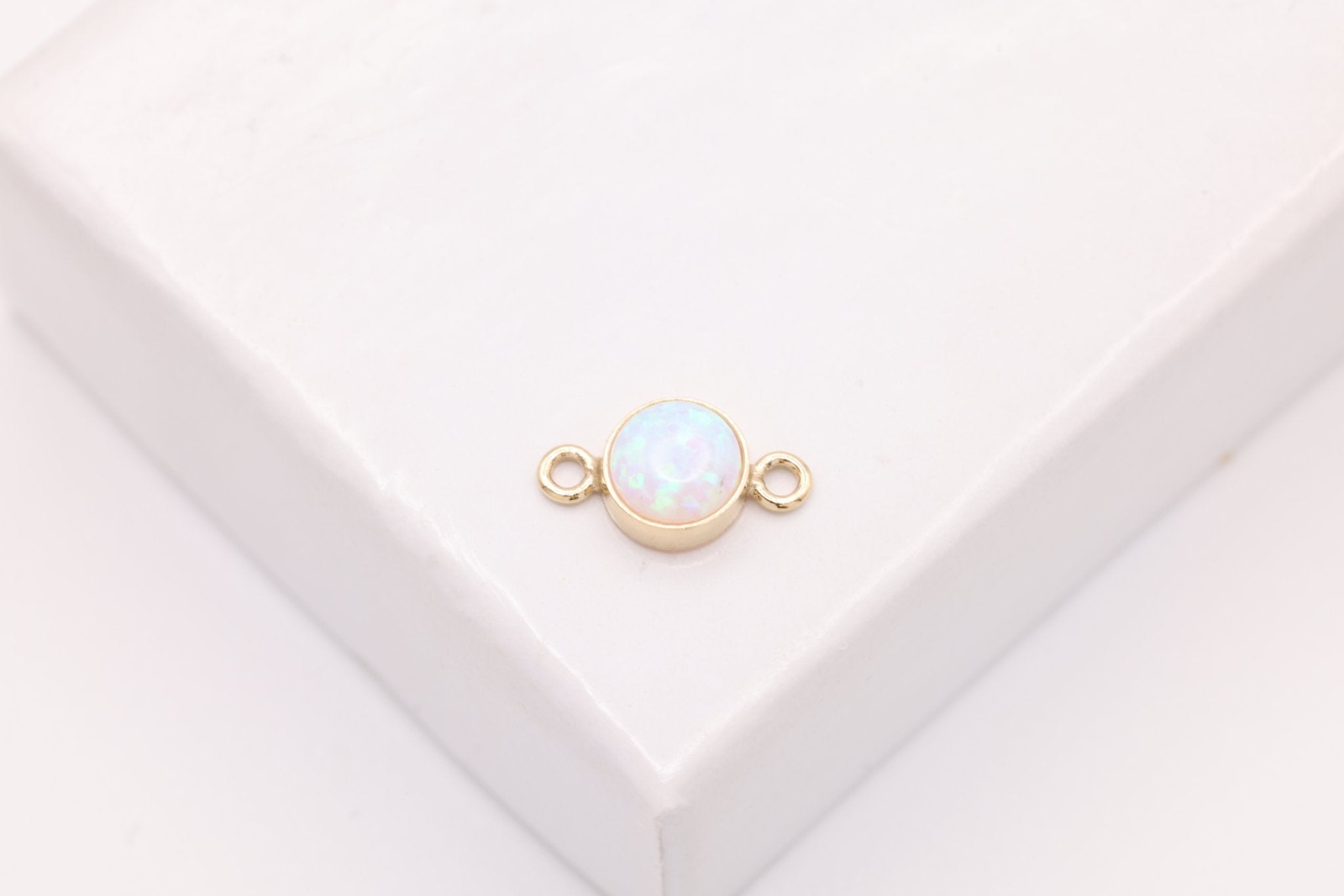 Opal April White Birthstone Connector Charm, Gold - Filled, 4mm Opal, Bulk DIY Wholesale Jewelry Making Charm - HarperCrown