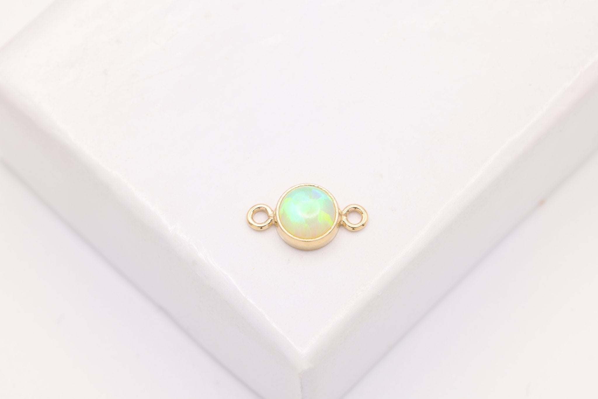 Opal August Birthstone Peridot Connector Charm, Gold - Filled, 4mm Opal, Bulk DIY Wholesale Jewelry Making Charm - HarperCrown