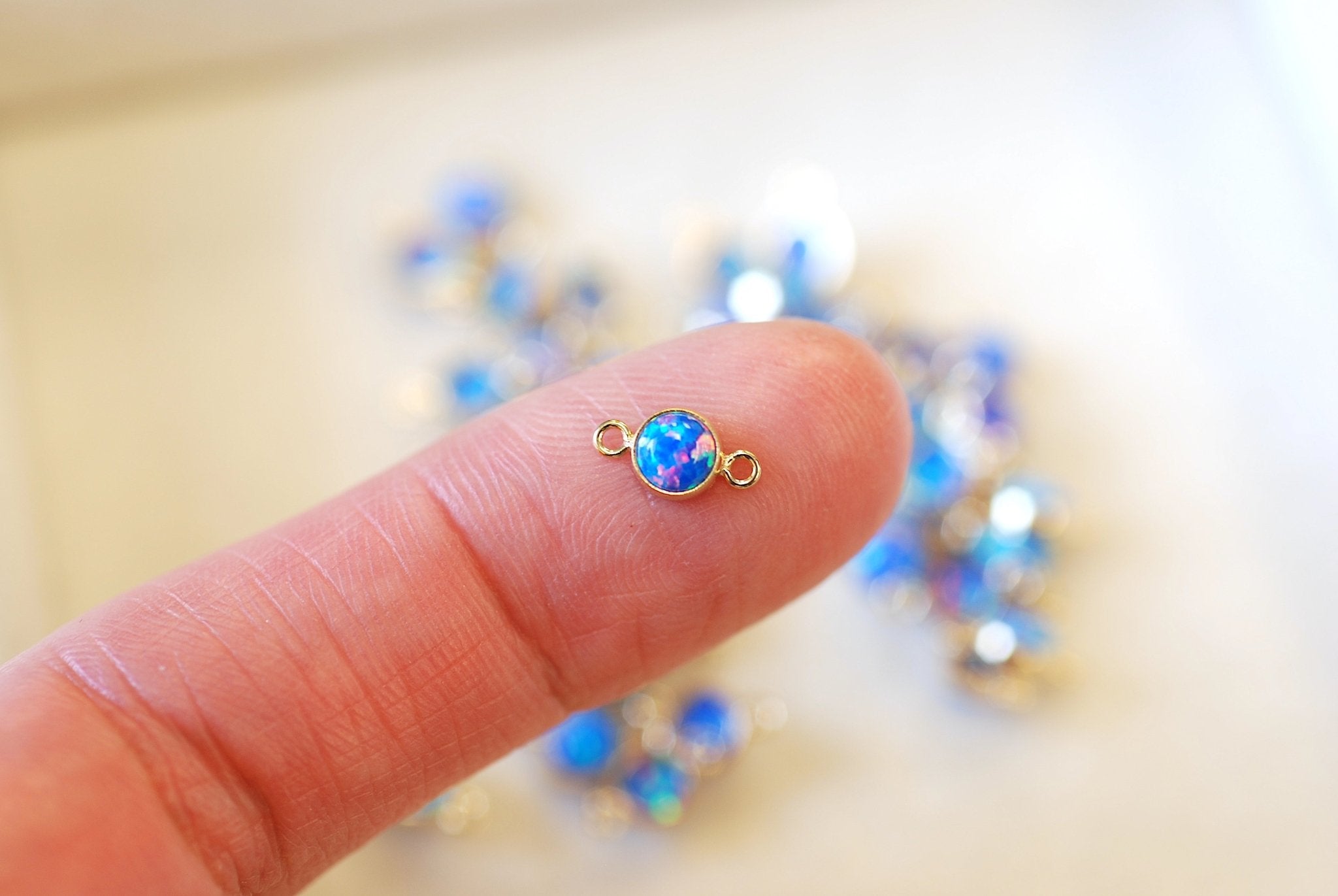 Opal December Birthstone Blue Topaz Connector Charm, Gold - Filled, 4mm Opal, Bulk DIY Wholesale Jewelry Making Charm - HarperCrown