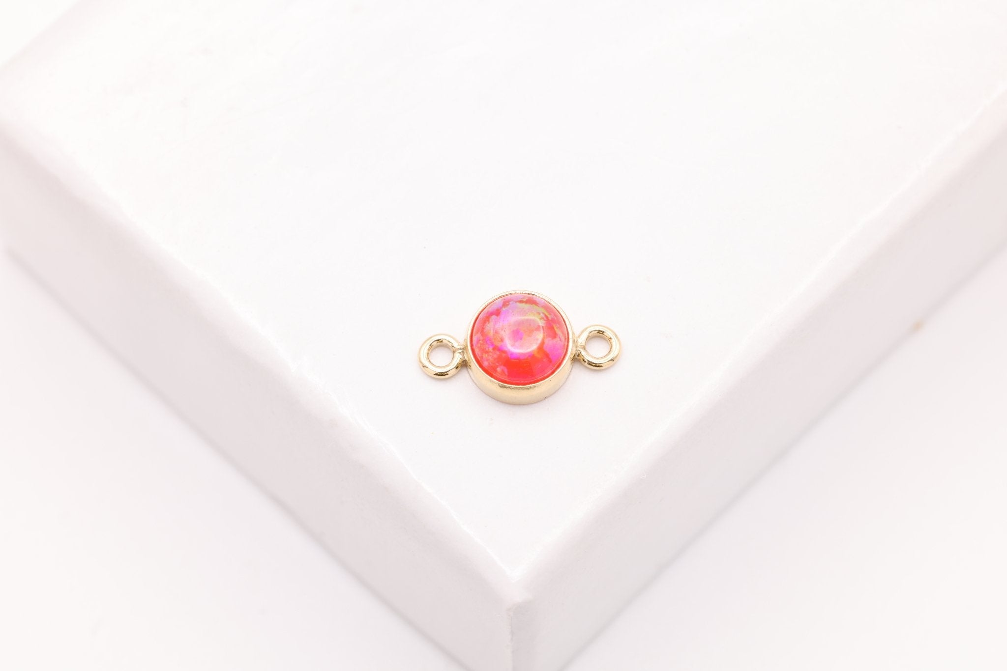 Opal July Birthstone Ruby Connector Charm, Gold - Filled, 4mm Opal, Bulk DIY Wholesale Jewelry Making Charm - HarperCrown