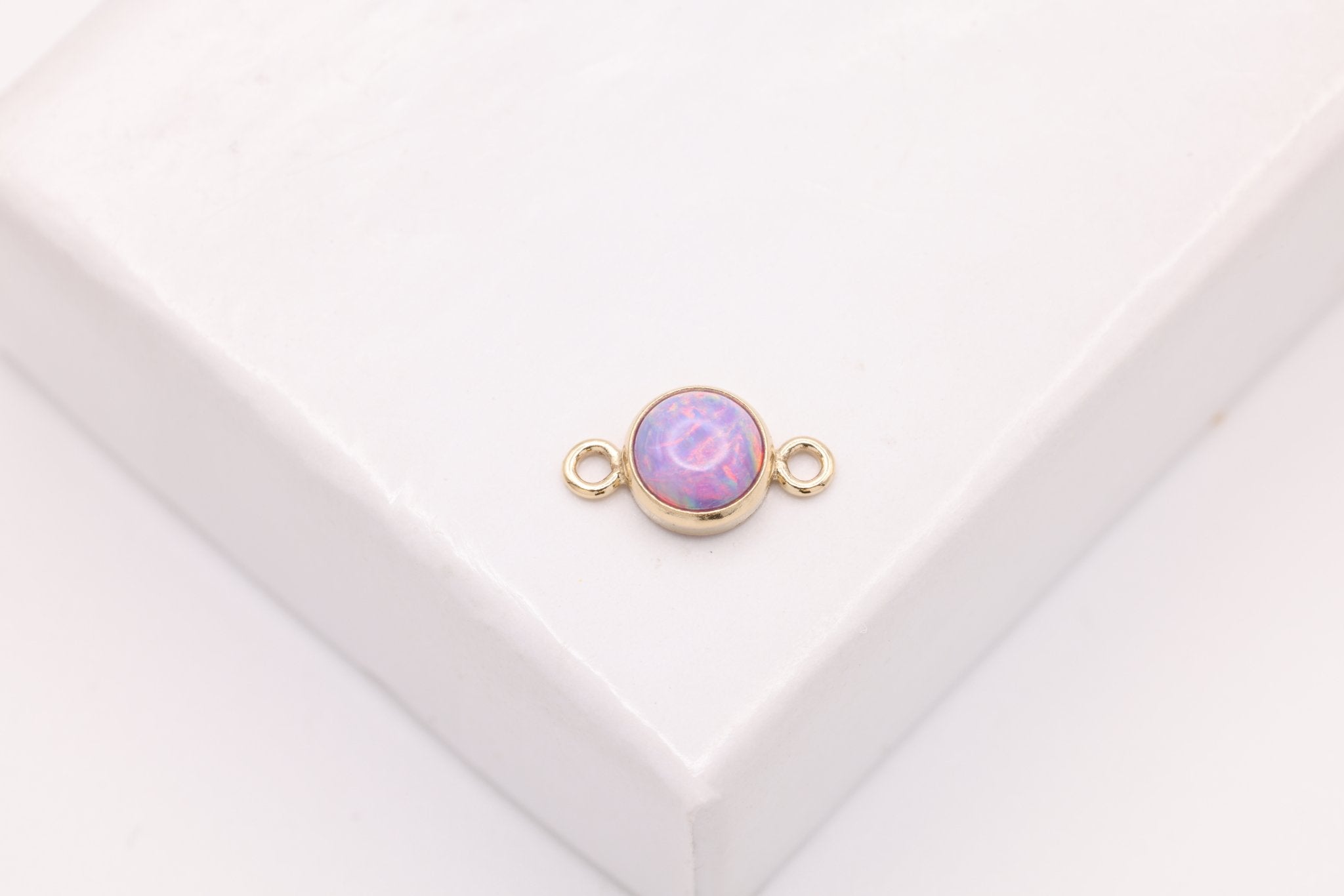 Opal June Birthstone Alexandrite Connector Charm, Gold - Filled, 4mm Opal, Bulk DIY Wholesale Jewelry Making Charm - HarperCrown