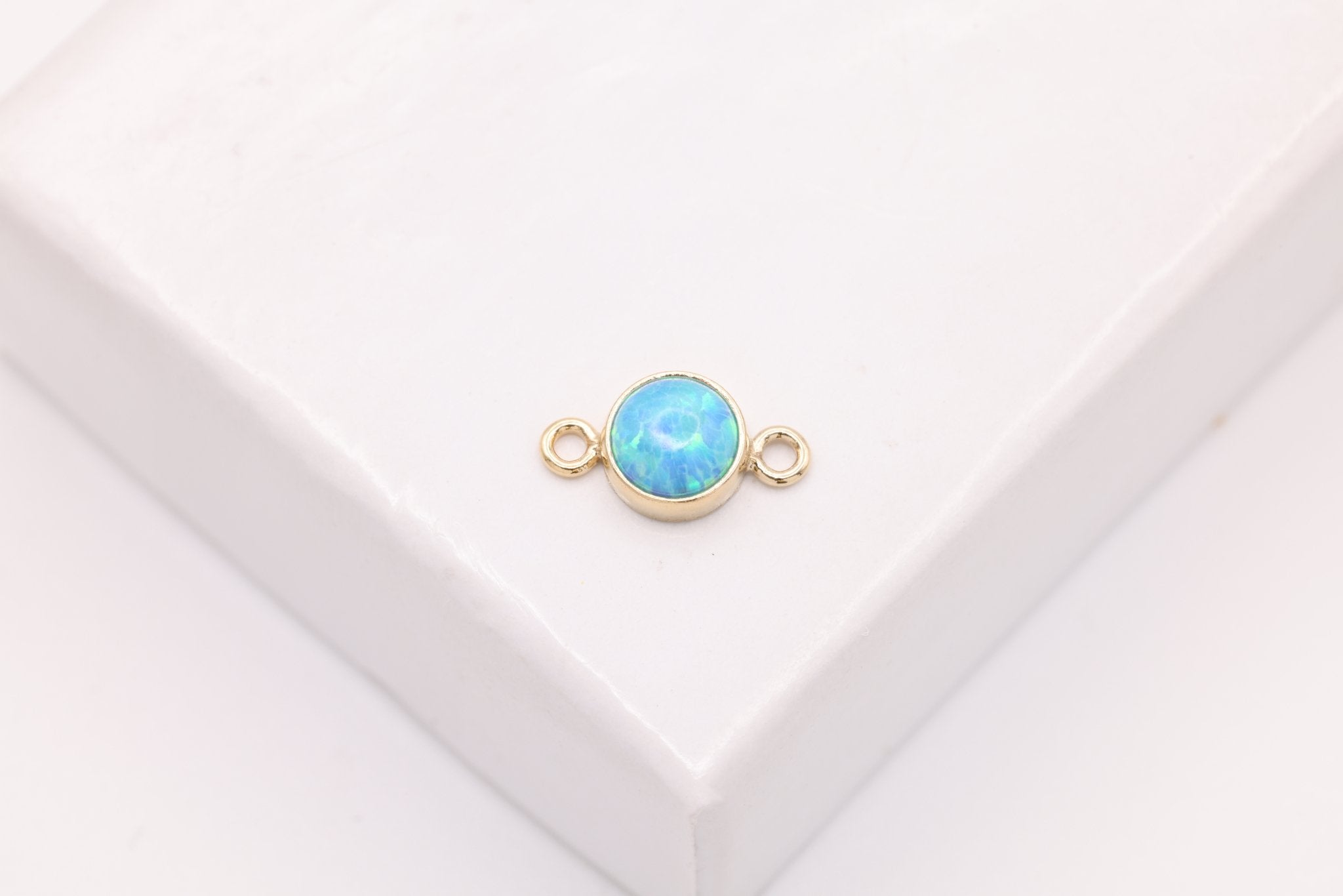 Opal March Birthstone Aquamarine Connector Charm, Gold - Filled, 4mm Opal, Bulk DIY Wholesale Jewelry Making Charm - HarperCrown