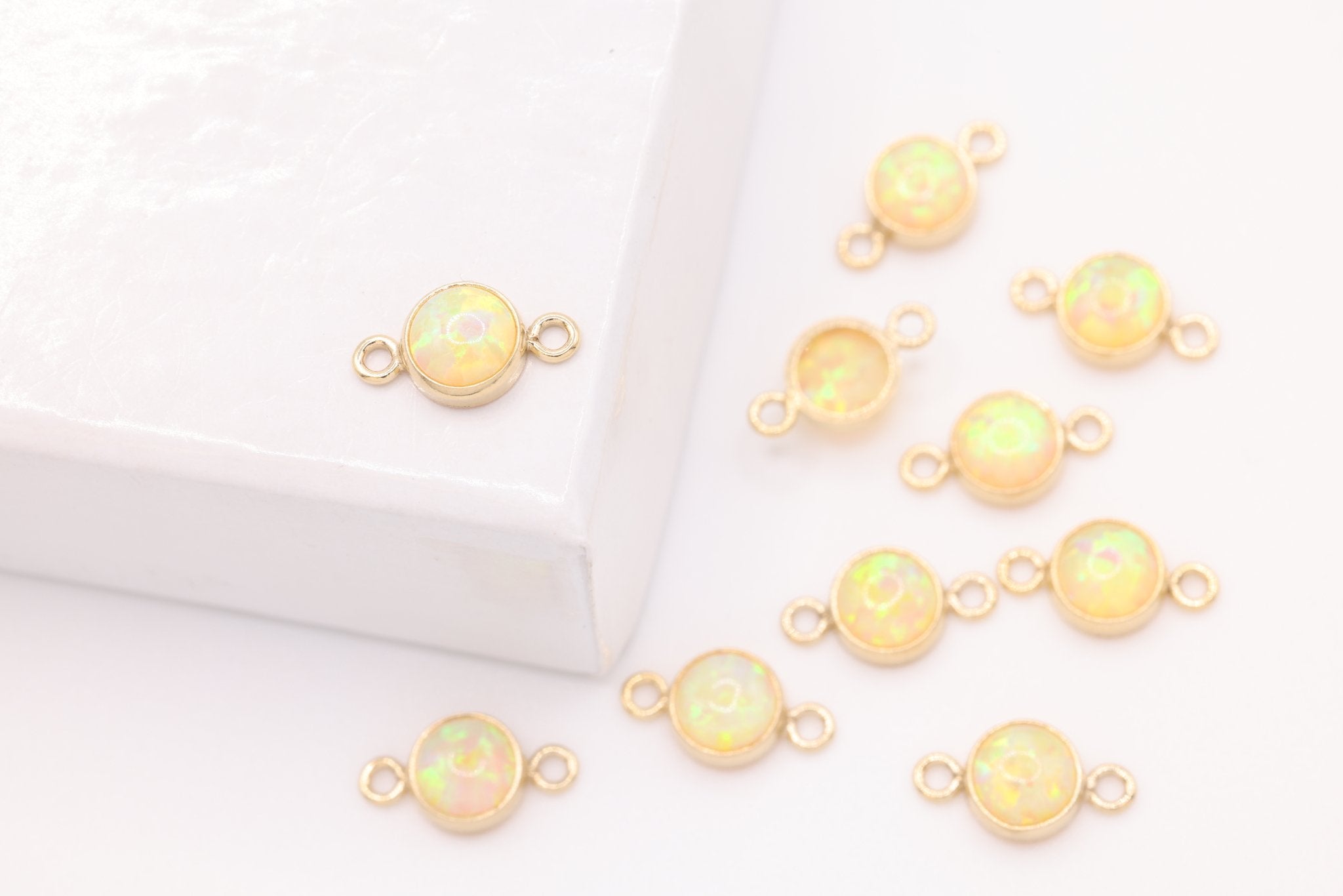 Opal November Birthstone Topaz Citrine Connector Charm, Gold - Filled, 4mm Opal, Bulk DIY Wholesale Jewelry Making Charm - HarperCrown