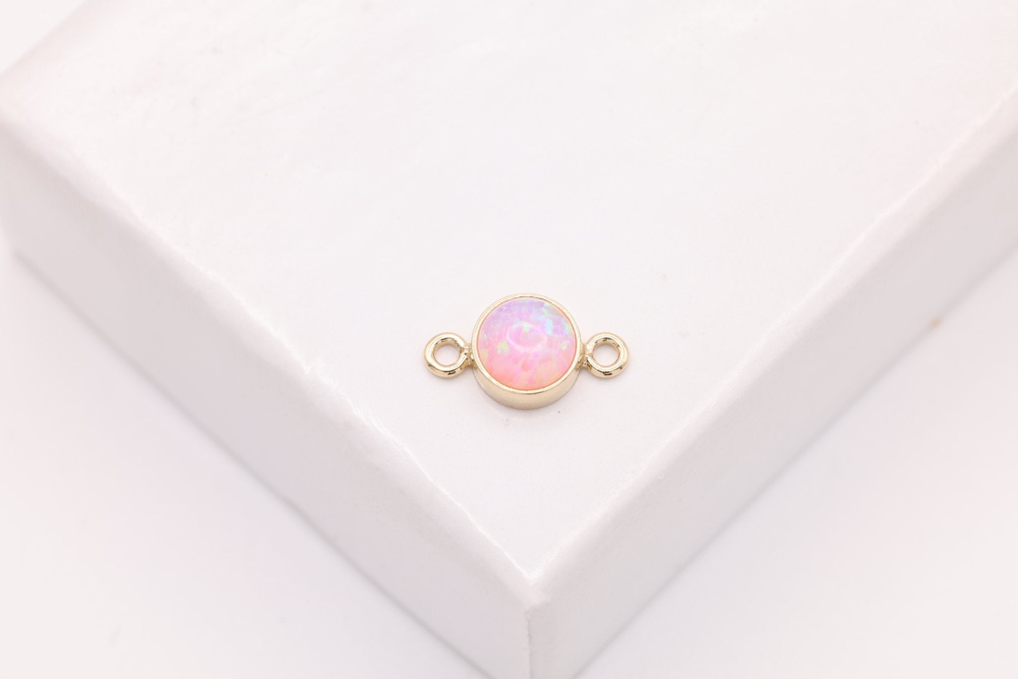 Opal October Birthstone Pink Connector Charm, Gold - Filled, 4mm Opal, Bulk DIY Wholesale Jewelry Making Charm - HarperCrown