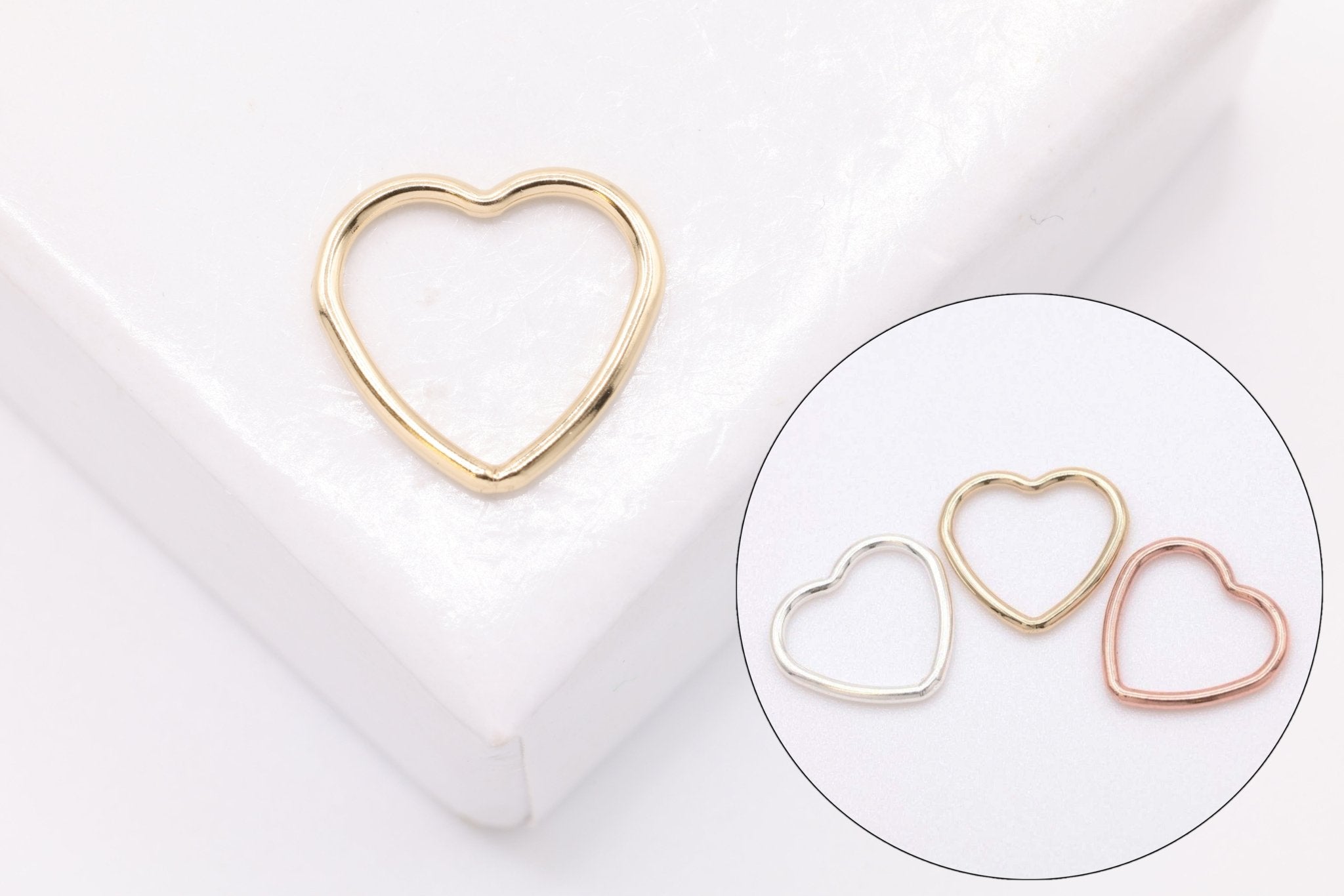 Open Heart Wire Connector Charm, 14K Gold - Filled or Sterling Silver, 20 Gauge Wire, Wholesale Jewelry Making Charms - HarperCrown