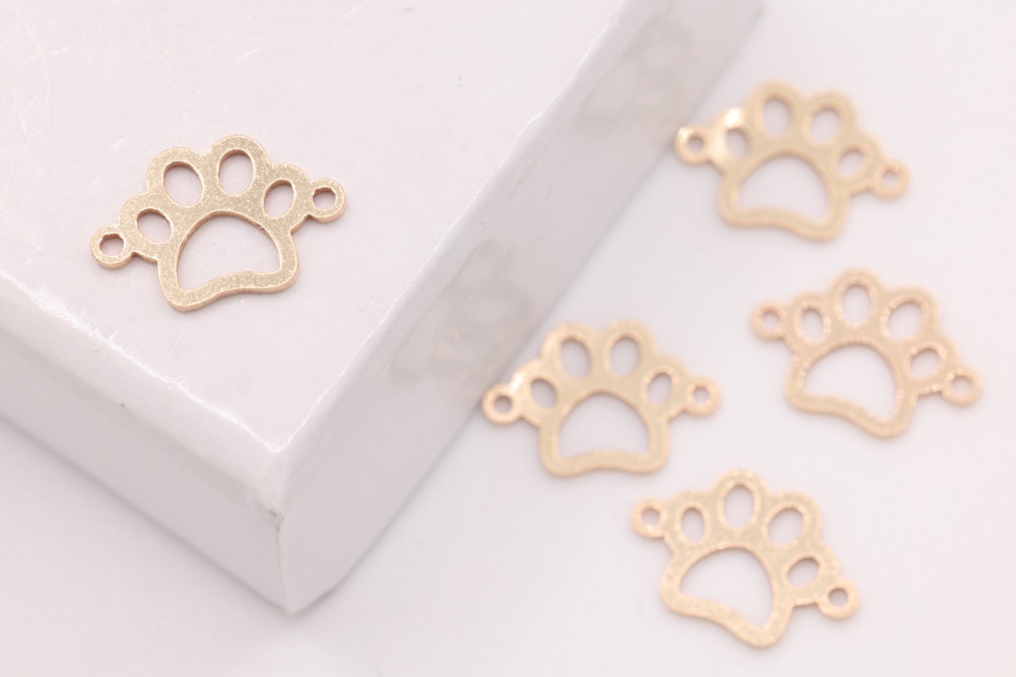 Paw Charm Connector, Gold - Filled, 9mm x 6mm, Bulk DIY Wholesale Jewelry Making Charm - HarperCrown