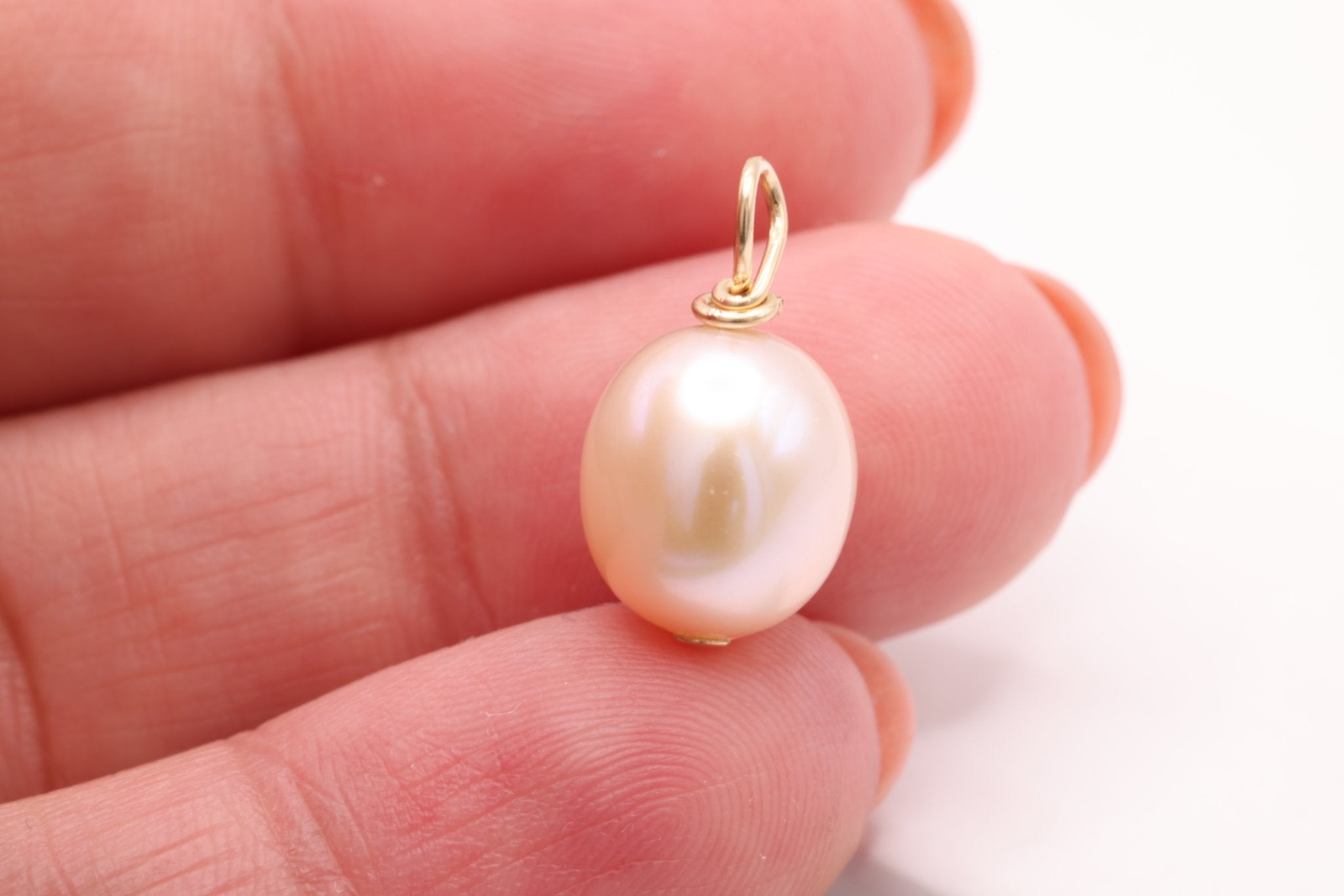 Pink Potato Pearl Drop Charm, Gold - Filled, 15mm x 9mm, Wire Wrapped Pearl, Bulk DIY Wholesale Jewelry Making Charm - HarperCrown