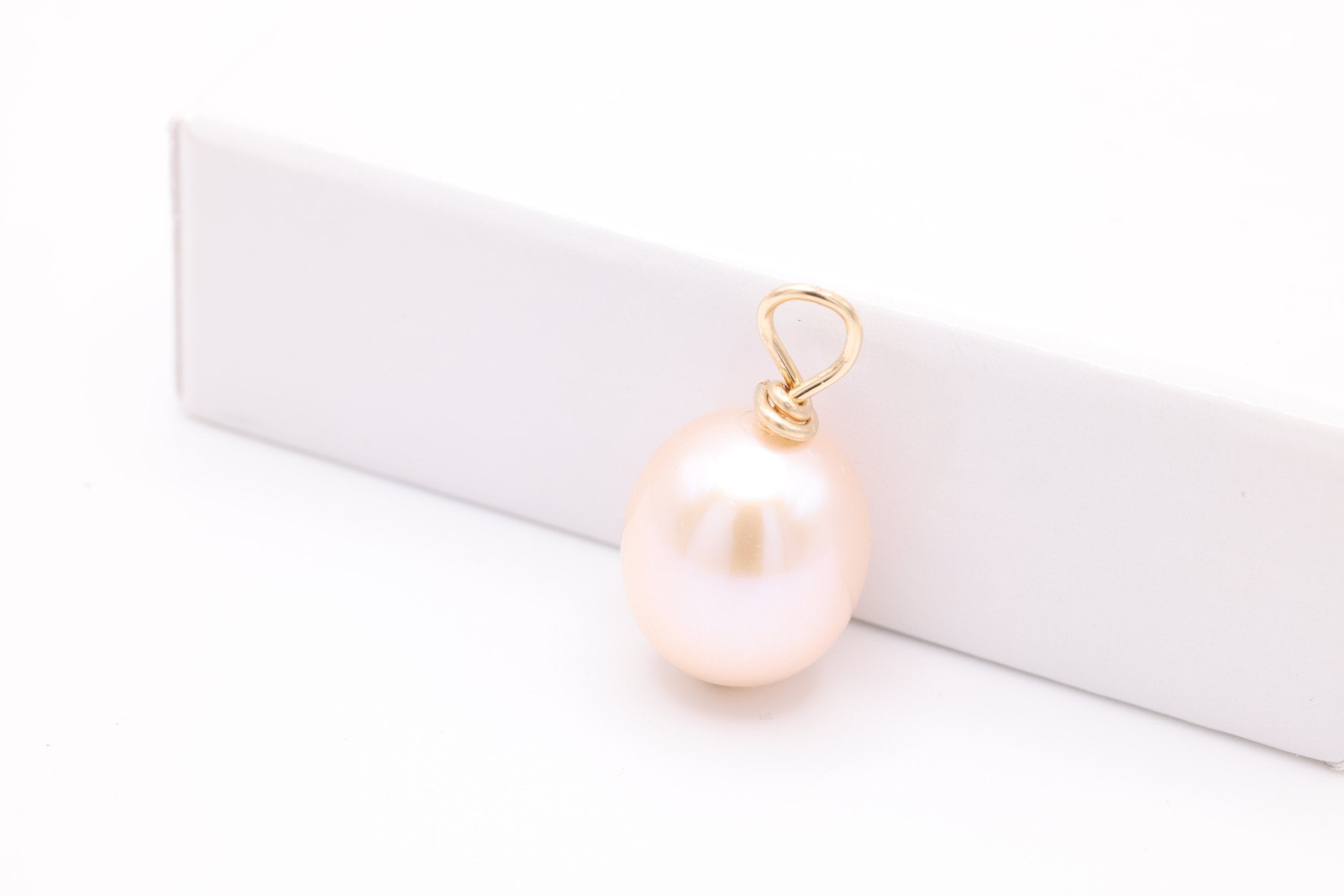 Pink Potato Pearl Drop Charm, Gold - Filled, 15mm x 9mm, Wire Wrapped Pearl, Bulk DIY Wholesale Jewelry Making Charm - HarperCrown