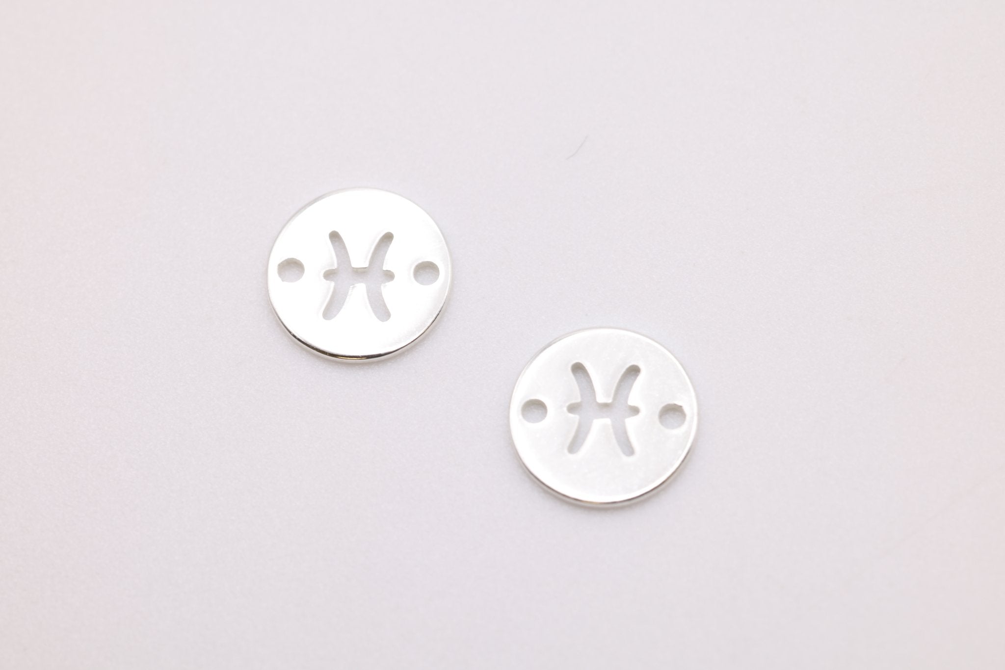 Pisces Zodiac Connector Charm, 925 Sterling Silver, 6mm x 6mm, Bulk Wholesale Jewelry Making Charm - HarperCrown