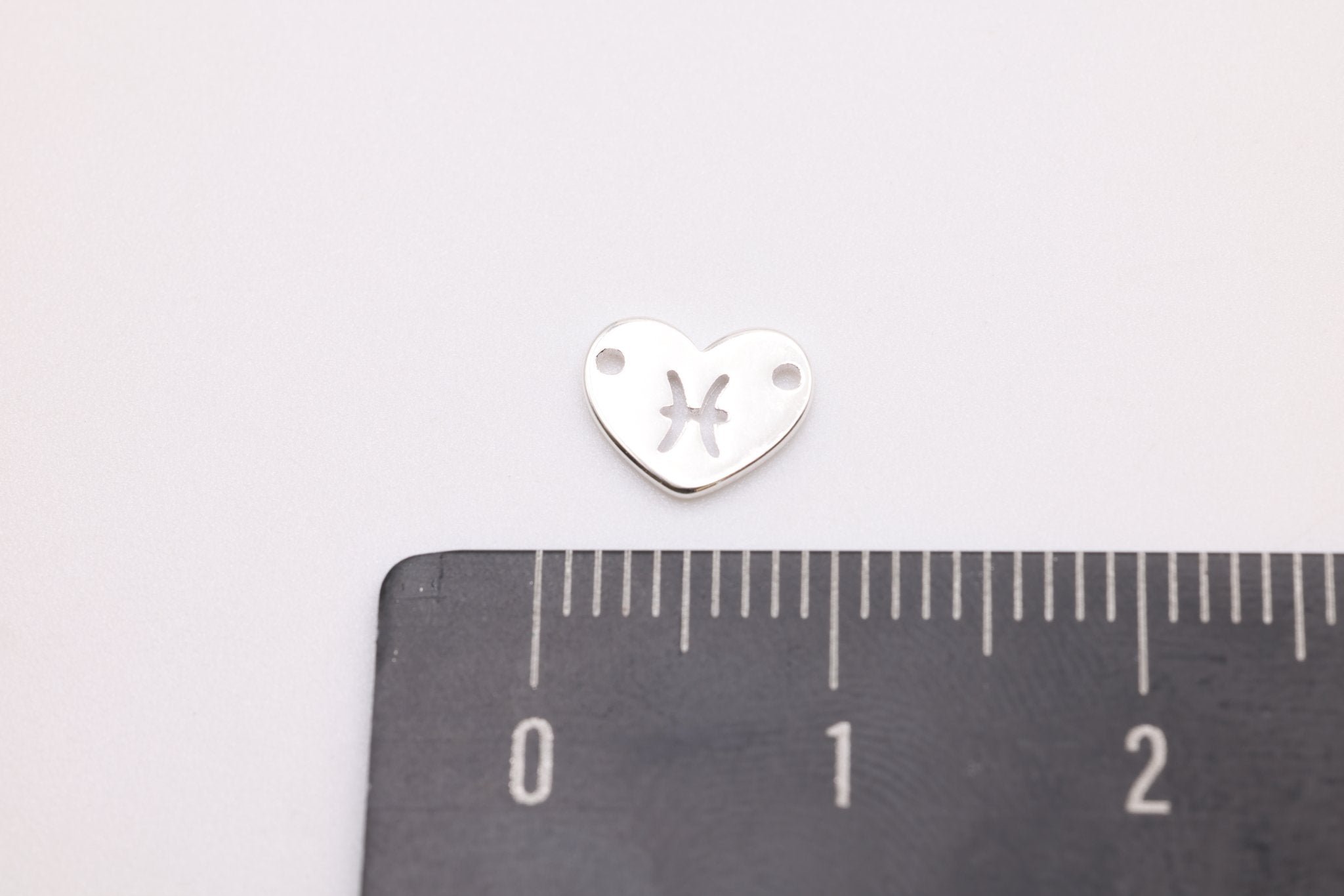 Pisces Zodiac Heart Connector Charm, 925 Sterling Silver, 6mm x 6mm, Bulk Wholesale Jewelry Making Charm - HarperCrown