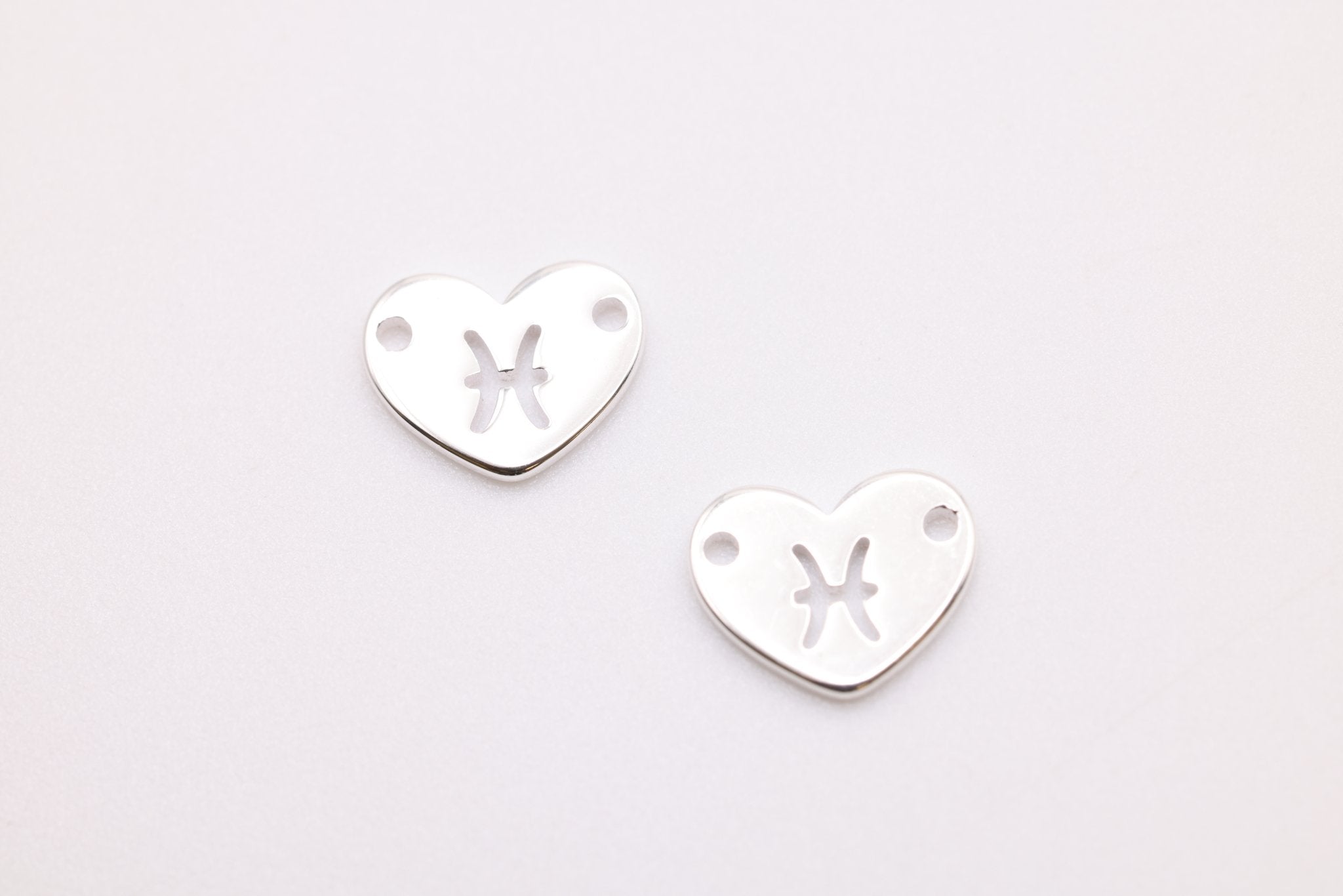 Pisces Zodiac Heart Connector Charm, 925 Sterling Silver, 6mm x 6mm, Bulk Wholesale Jewelry Making Charm - HarperCrown