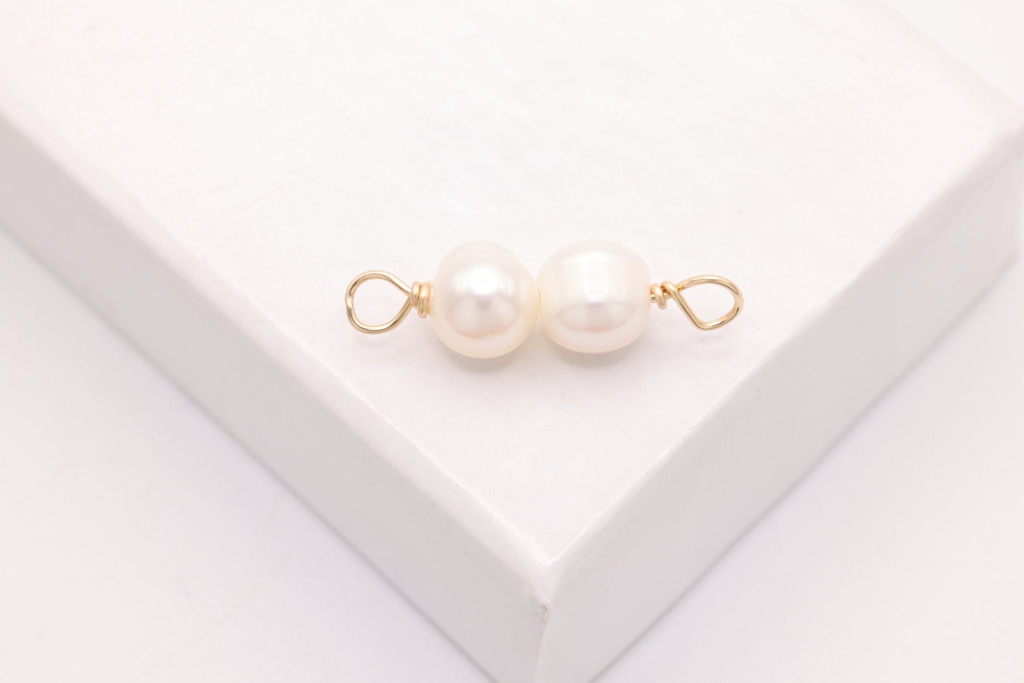 Potato Freshwater Pearl Connector Charm, Gold - Filled, 17mm x 5mm, Wire Wrapped Pearl, Bulk DIY Wholesale Jewelry Making Charm - HarperCrown