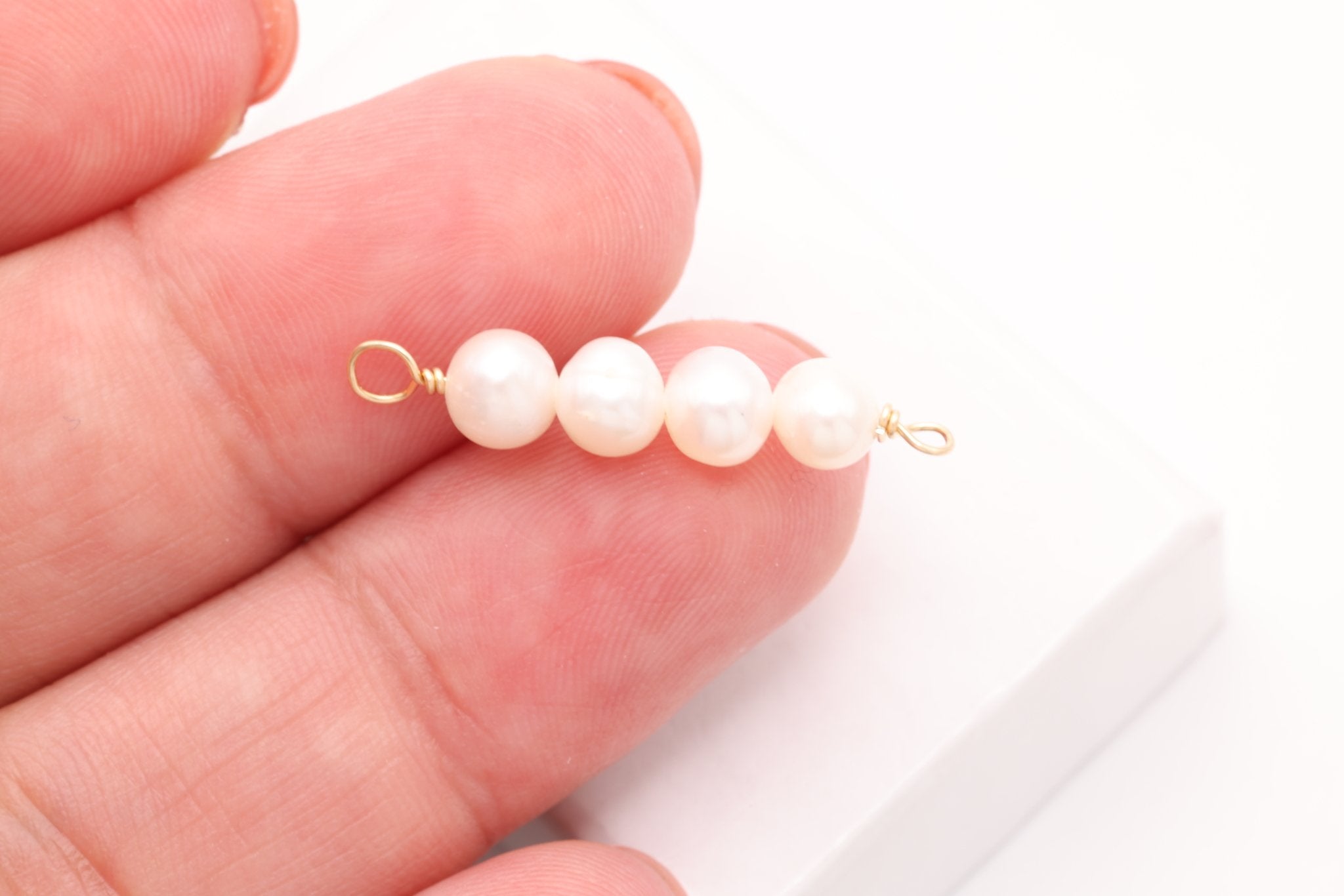 Potato Freshwater Pearl Connector Charm, Gold - Filled, 26mm x 5mm, Wire Wrapped Pearl, Bulk DIY Wholesale Jewelry Making Charm - HarperCrown