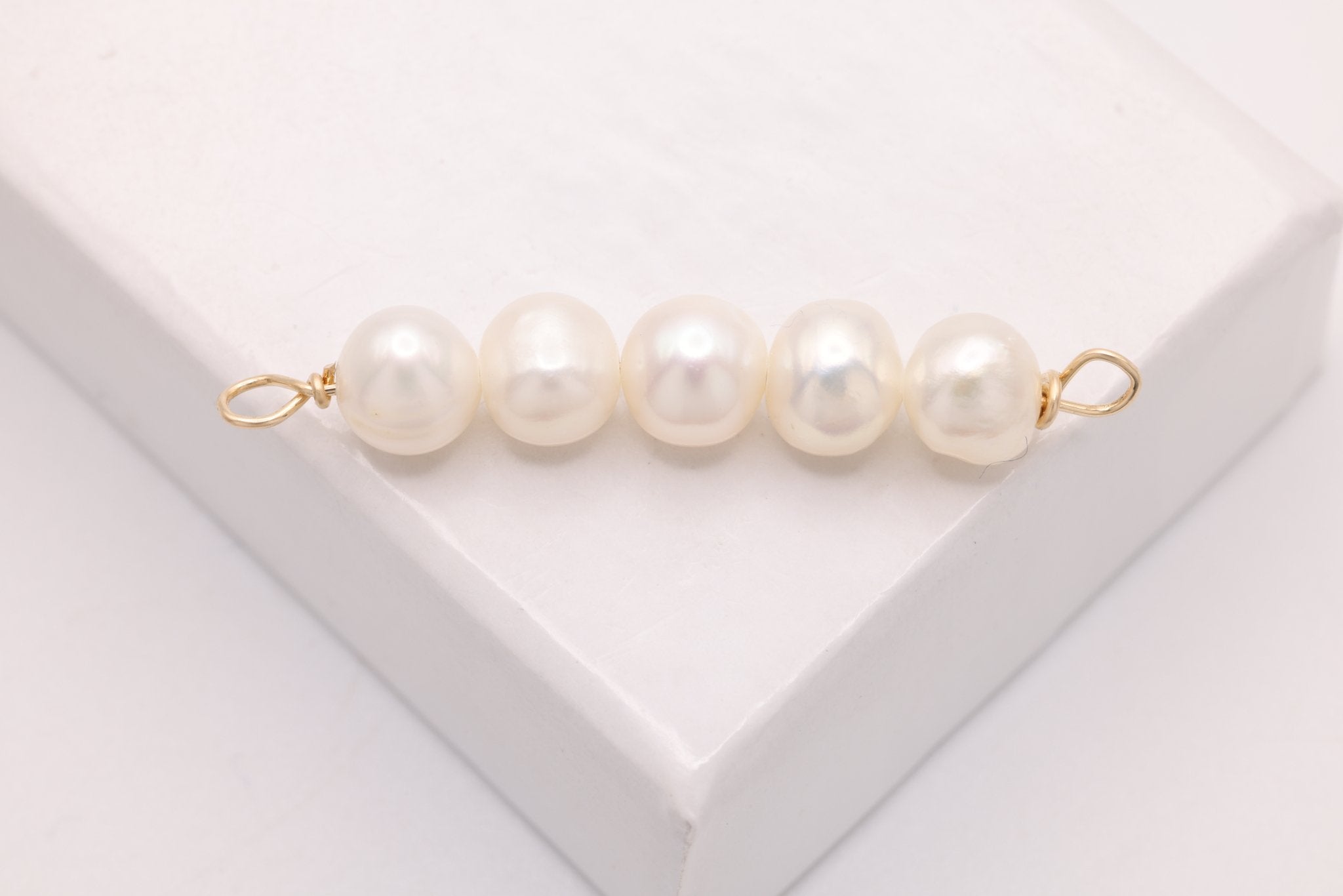 Potato Freshwater Pearl Connector Charm, Gold - Filled, 30mm x 5mm, Wire Wrapped Pearl, Bulk DIY Wholesale Jewelry Making Charm - HarperCrown