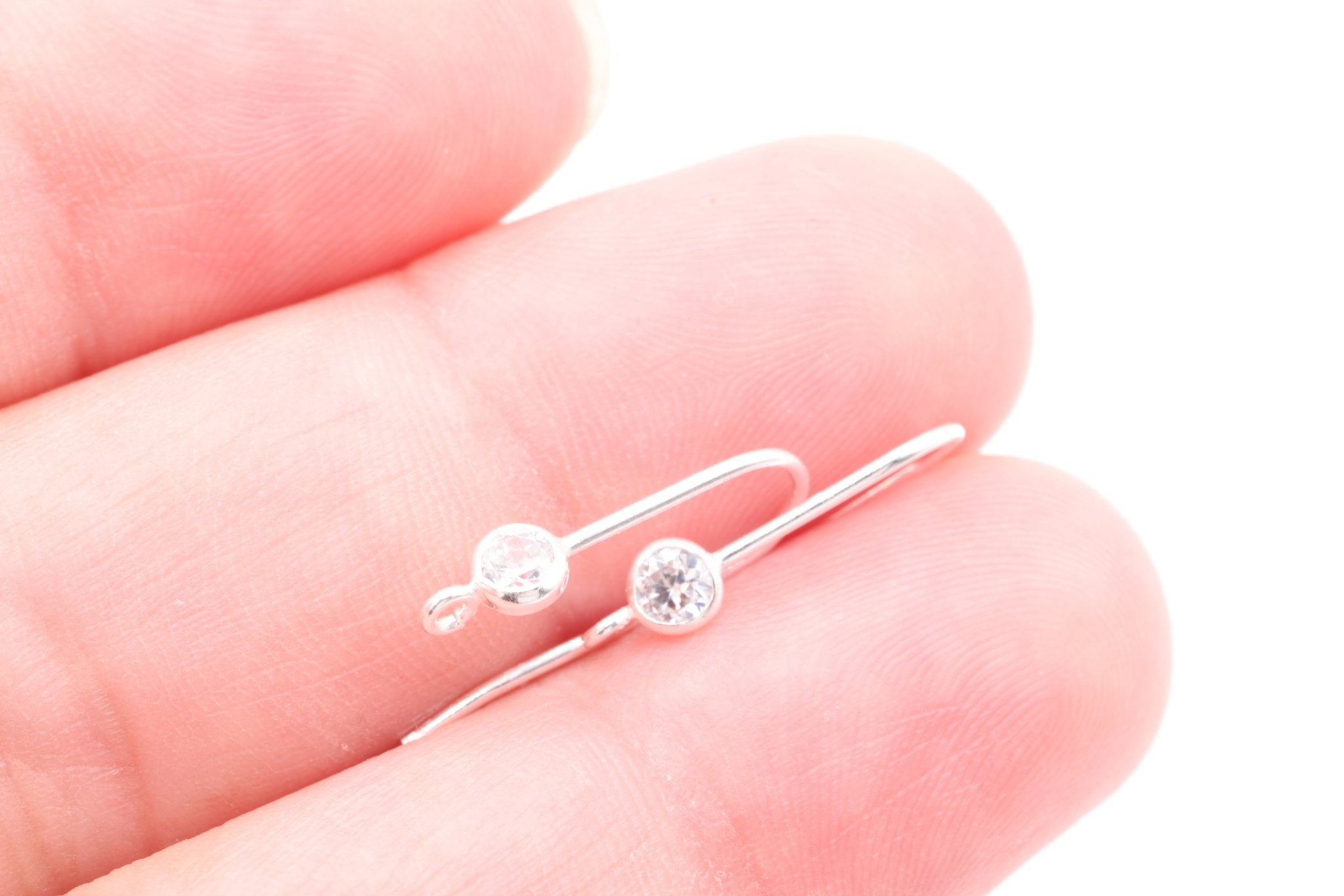 Round CZ Hook Ear Wire Earrings, 3mm, 925 Sterling Silver - HarperCrown