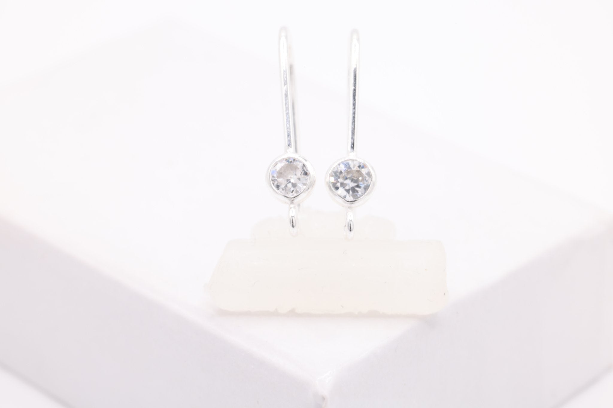 Round CZ Hook Ear Wire Earrings, 3mm, 925 Sterling Silver - HarperCrown