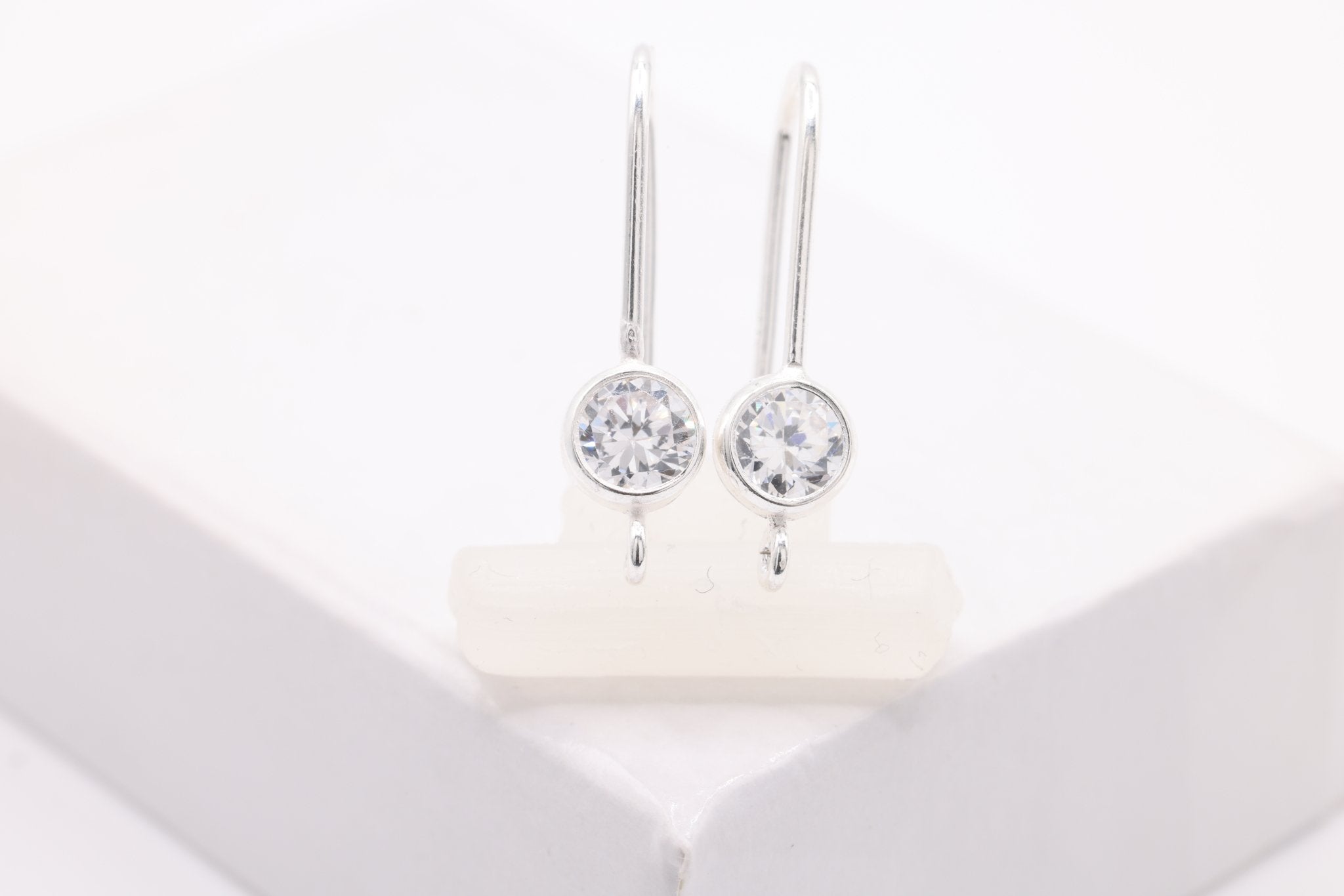 Round CZ Hook Ear Wire Earrings, 4mm, 925 Sterling Silver - HarperCrown