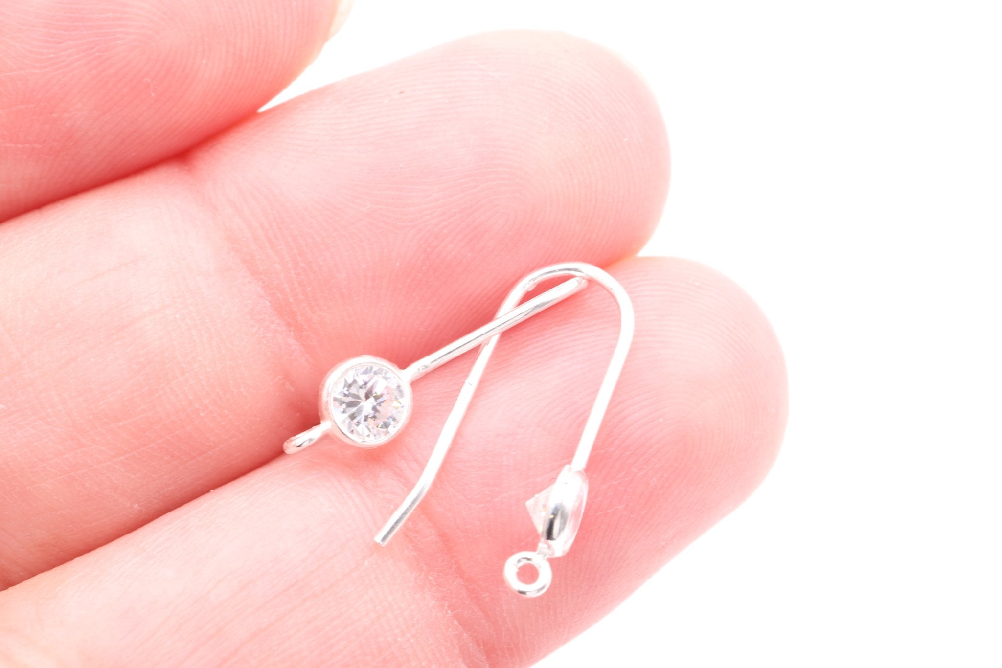 Round CZ Hook Ear Wire Earrings, 4mm, 925 Sterling Silver - HarperCrown