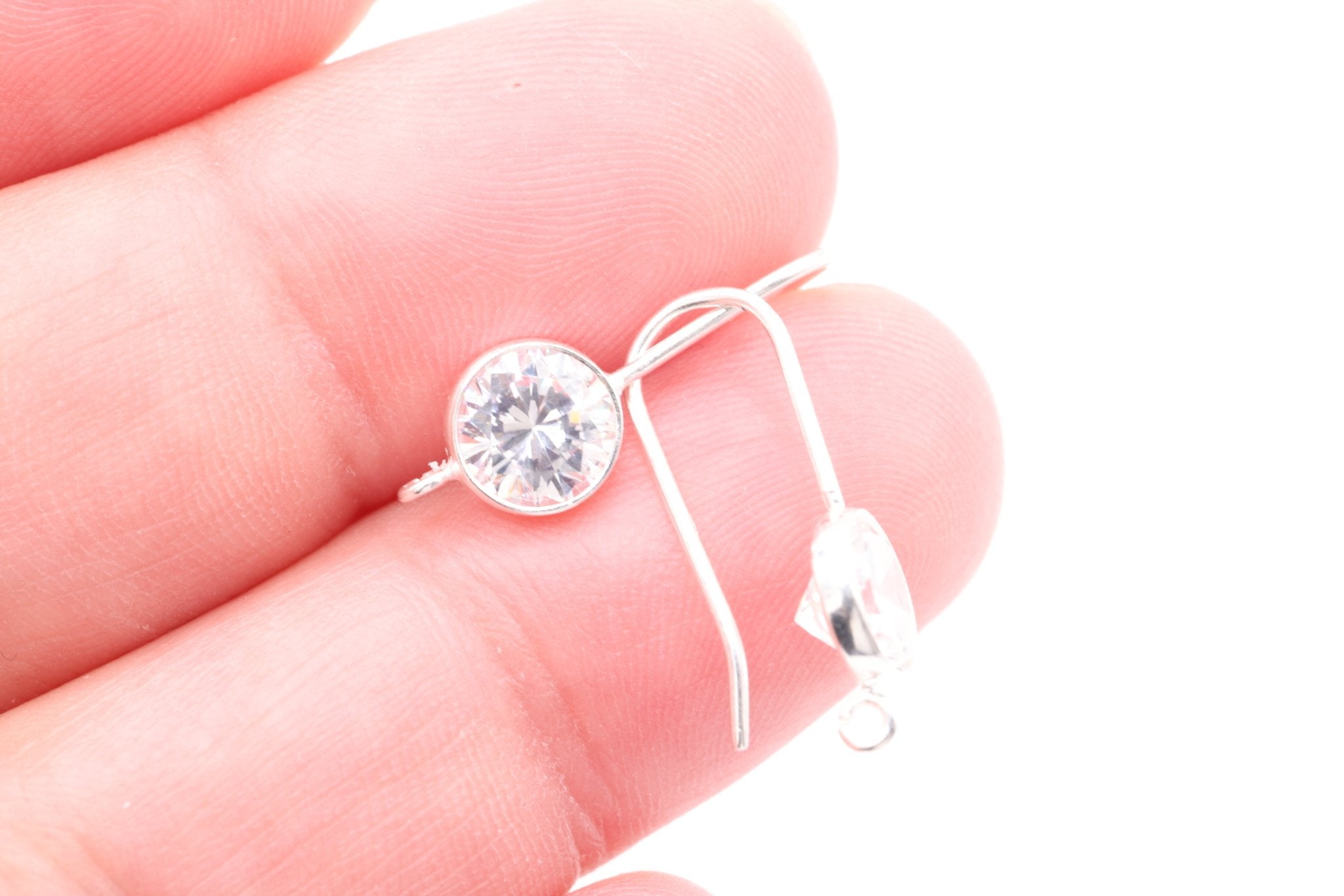 Round CZ Hook Ear Wire Earrings, 6mm, 925 Sterling Silver - HarperCrown