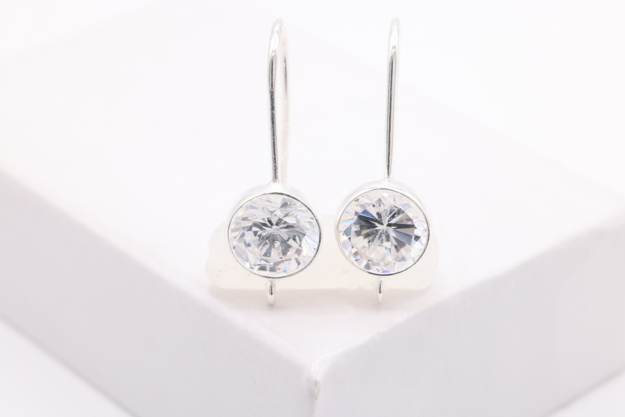 Round CZ Hook Ear Wire Earrings, 6mm, 925 Sterling Silver - HarperCrown