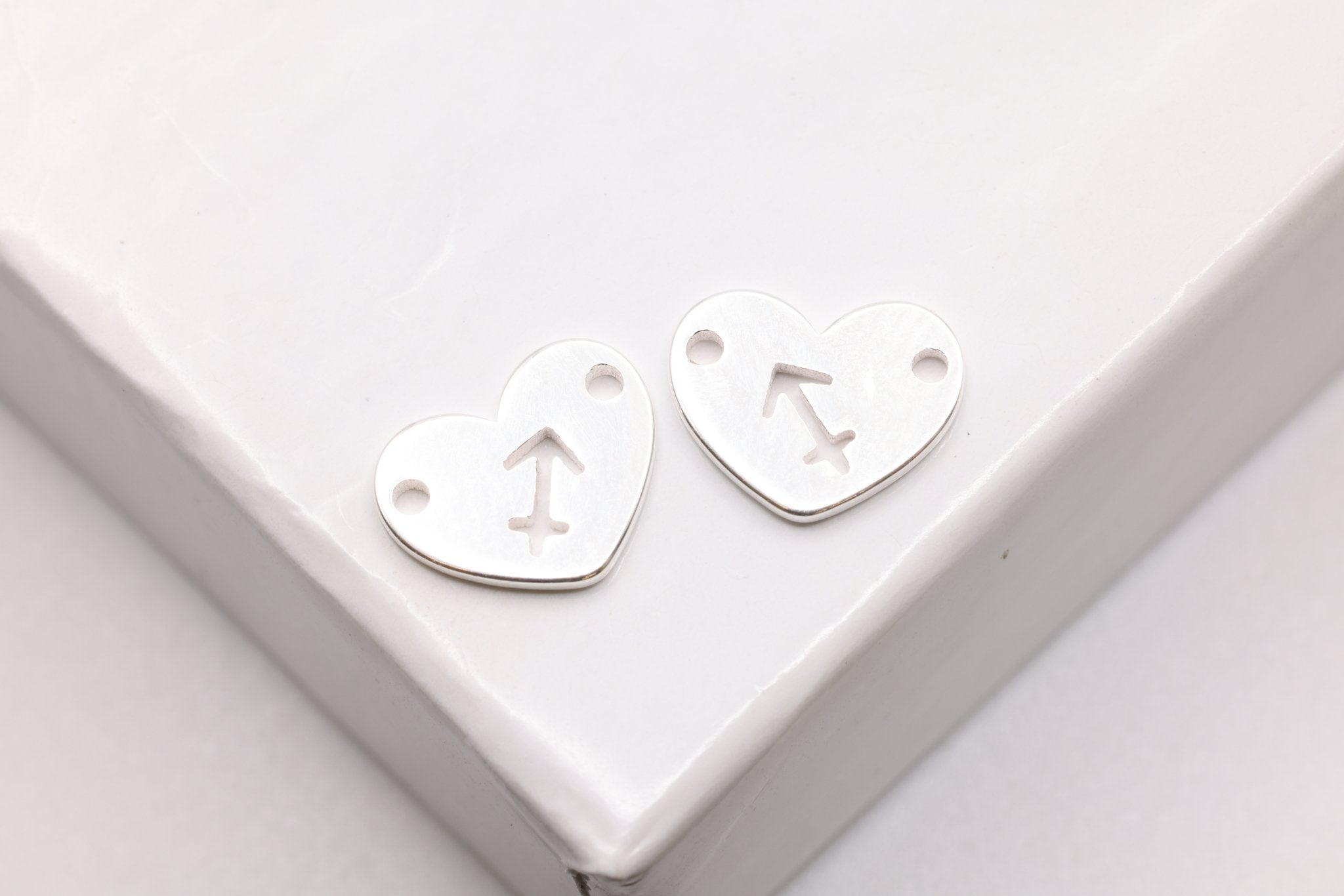 Sagitarius Zodiac Heart Connector Charm, 925 Sterling Silver, 6mm x 6mm, Bulk Wholesale Jewelry Making Charm - HarperCrown