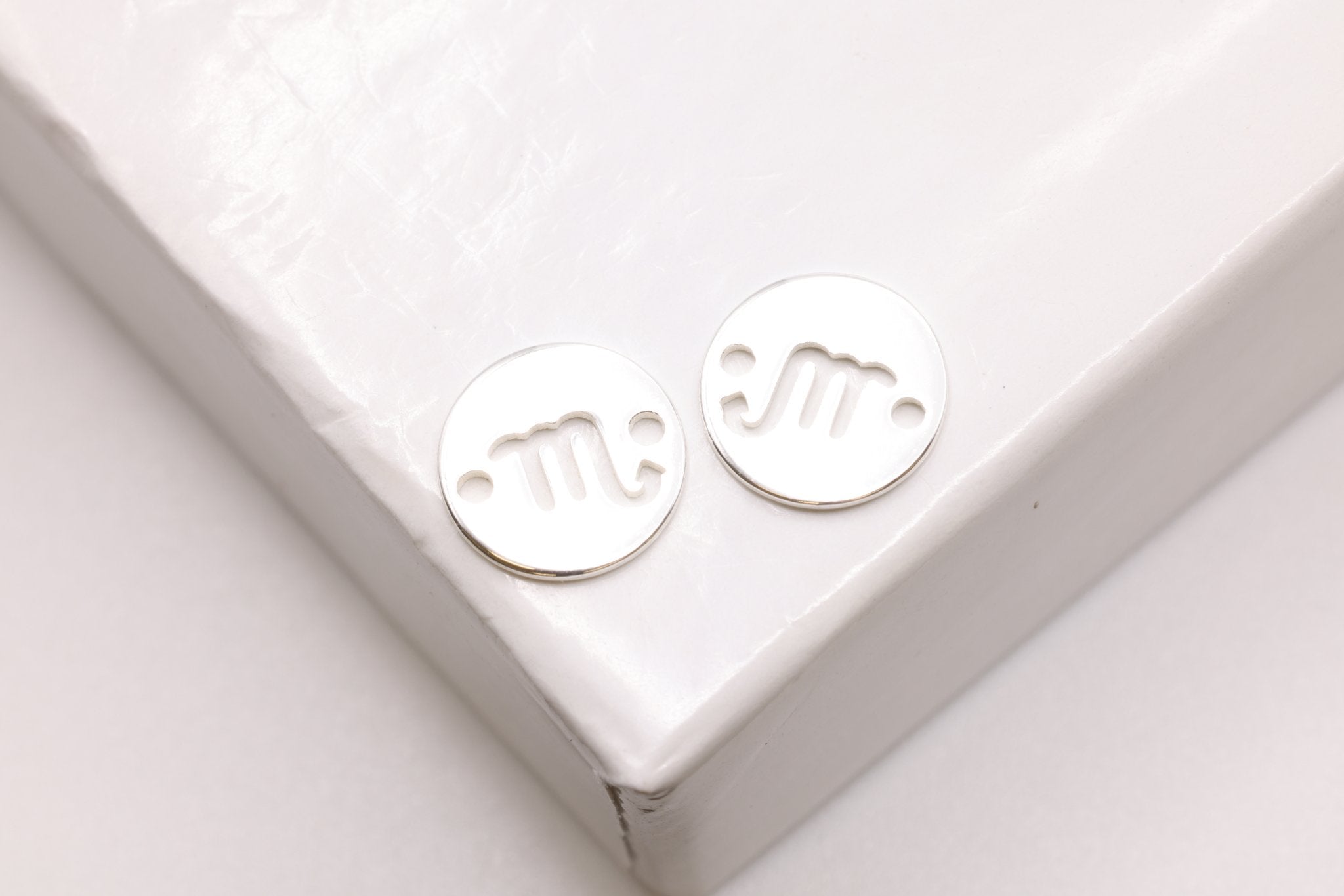 Scorpio Zodiac Connector Charm, 925 Sterling Silver, 6mm x 6mm, Bulk Wholesale Jewelry Making Charm - HarperCrown