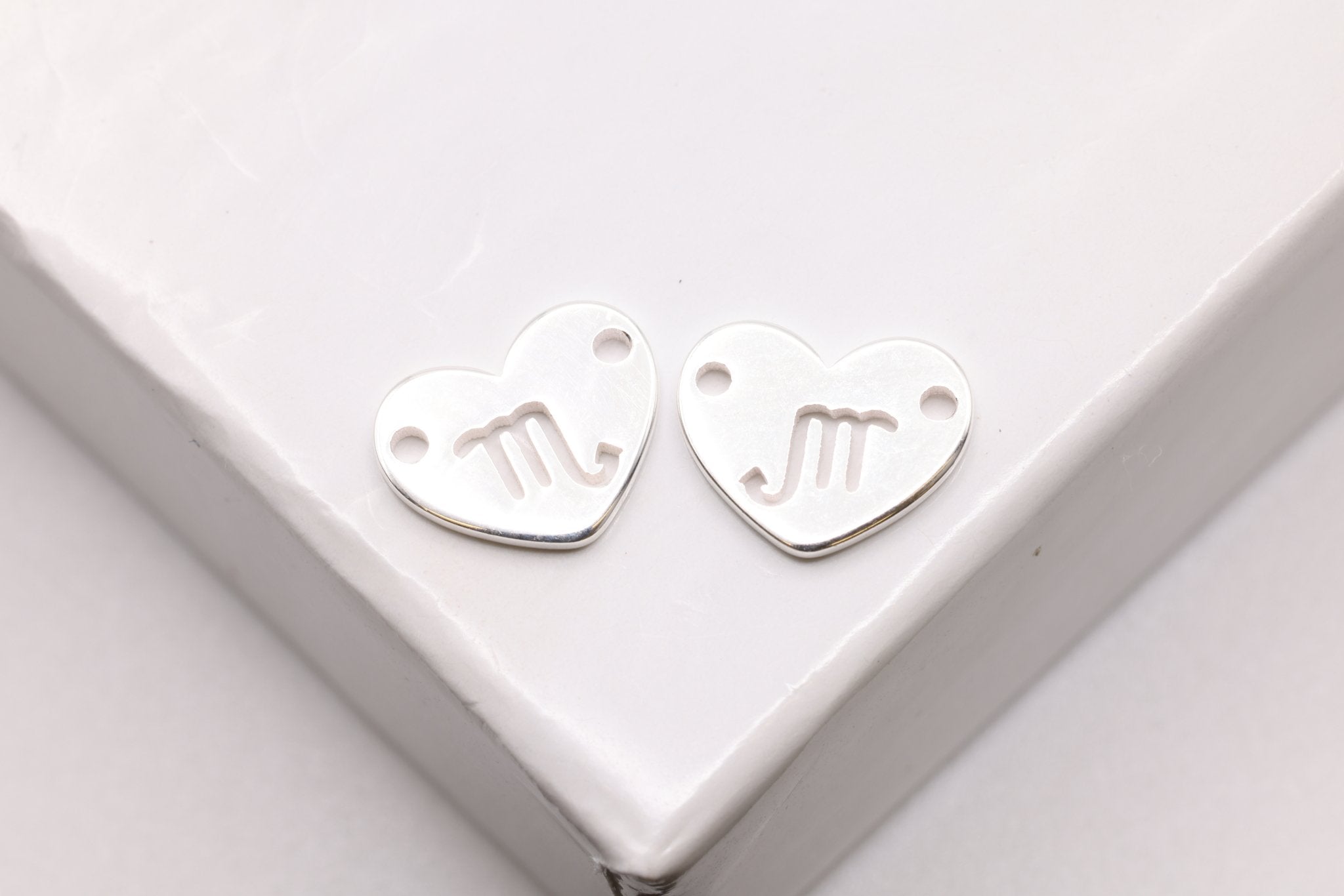 Scorpio Zodiac Heart Connector Charm, 925 Sterling Silver, 6mm x 6mm, Bulk Wholesale Jewelry Making Charm - HarperCrown