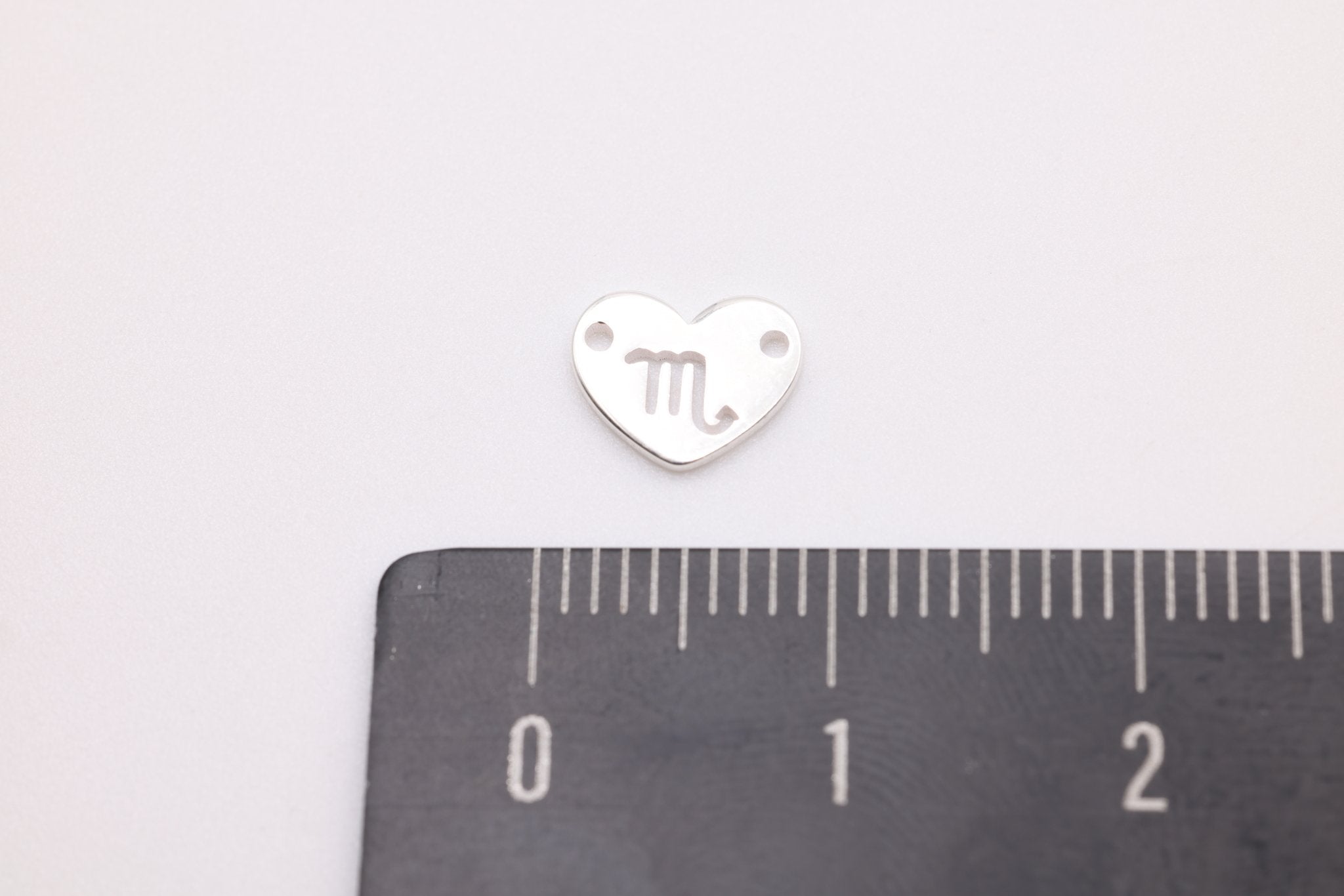 Scorpio Zodiac Heart Connector Charm, 925 Sterling Silver, 6mm x 6mm, Bulk Wholesale Jewelry Making Charm - HarperCrown