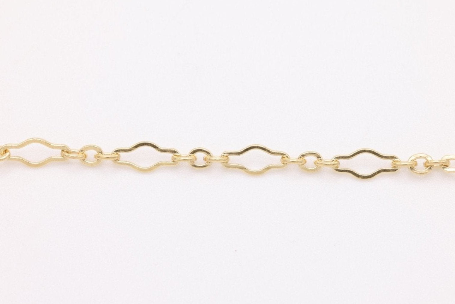 Slim Clover Long & Short Krinkle Chain, Gold - Filled, 2mm x 5mm, Bulk DIY Spool Pay Per Foot Jewelry Making Chain - HarperCrown