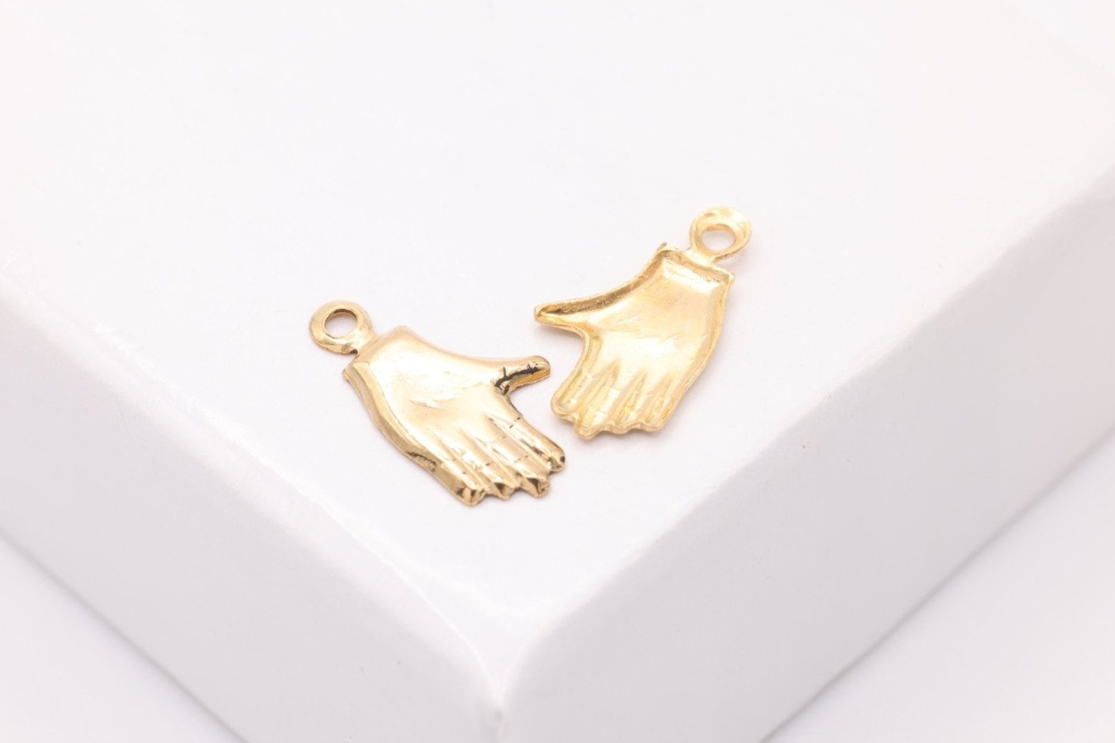 Small Hand Charm, Gold - Filled, 10mm x 5mm, Bulk DIY Wholesale Jewelry Making Charm - HarperCrown