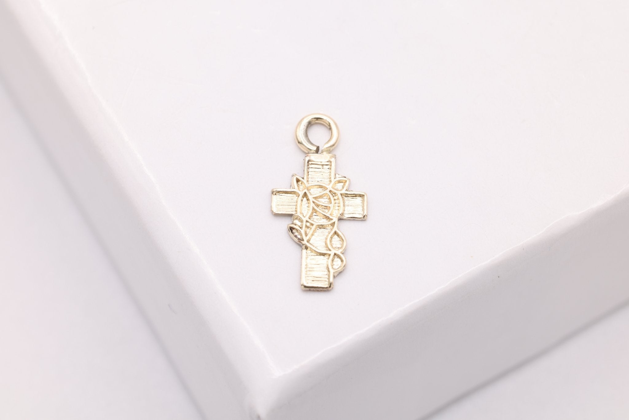 Small Thorned Cross Charm, Gold - Filled, 9mm x 5mm, Bulk DIY Wholesale Jewelry Making Charm - HarperCrown