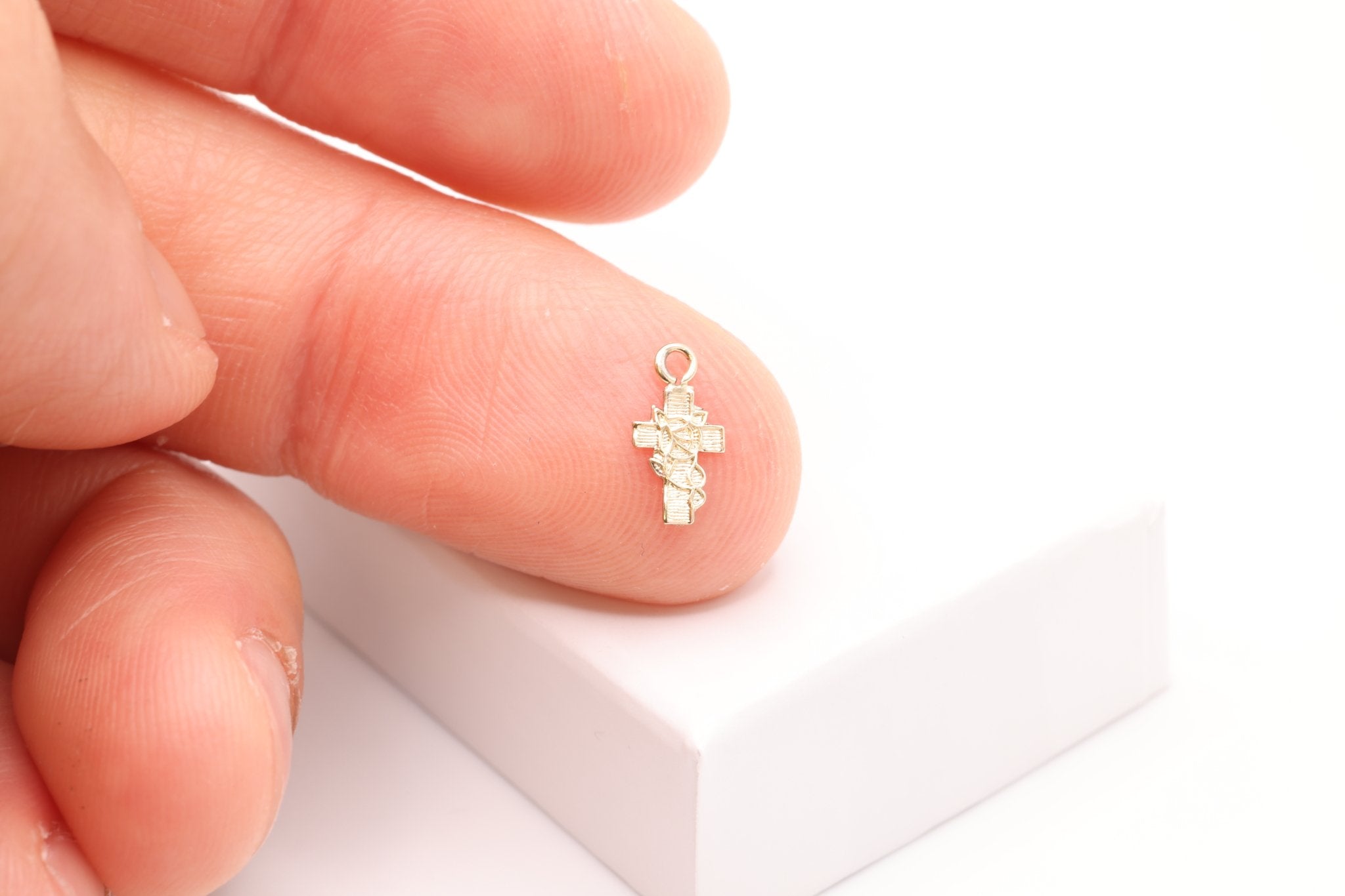 Small Thorned Cross Charm, Gold - Filled, 9mm x 5mm, Bulk DIY Wholesale Jewelry Making Charm - HarperCrown