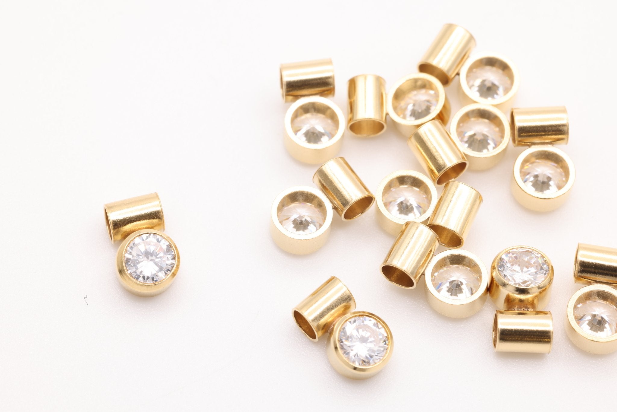 Solitaire CZ Bail Drop, Gold - Filled, Wholesale Tube Bail For Threading - HarperCrown