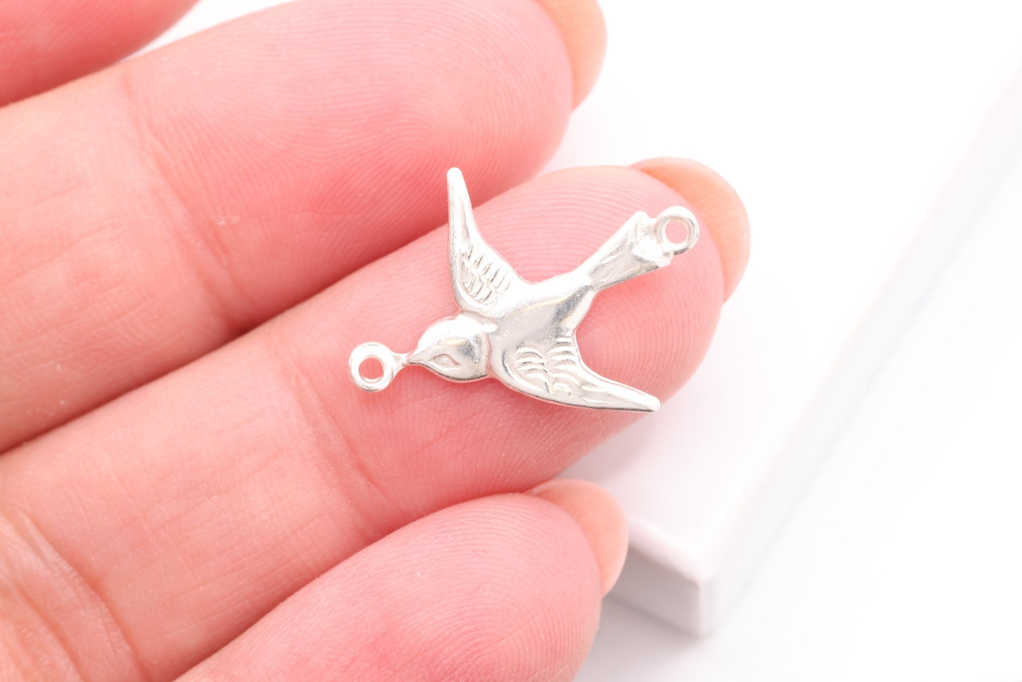 Sparrow Charm Connector, Sterling Silver, 20mm x 16mm, Bulk DIY Wholesale Jewelry Making Charm - HarperCrown