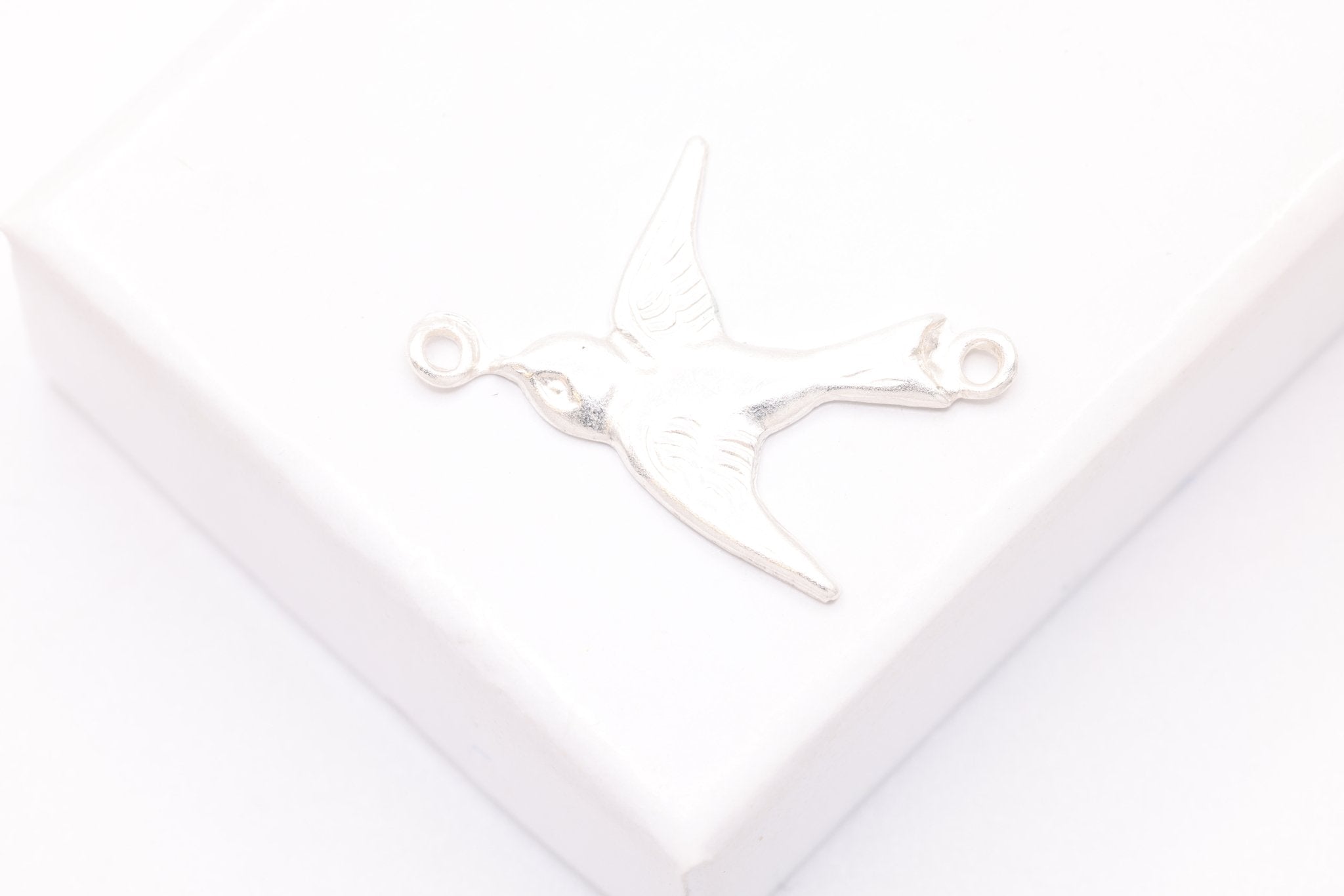 Sparrow Charm Connector, Sterling Silver, 20mm x 16mm, Bulk DIY Wholesale Jewelry Making Charm - HarperCrown