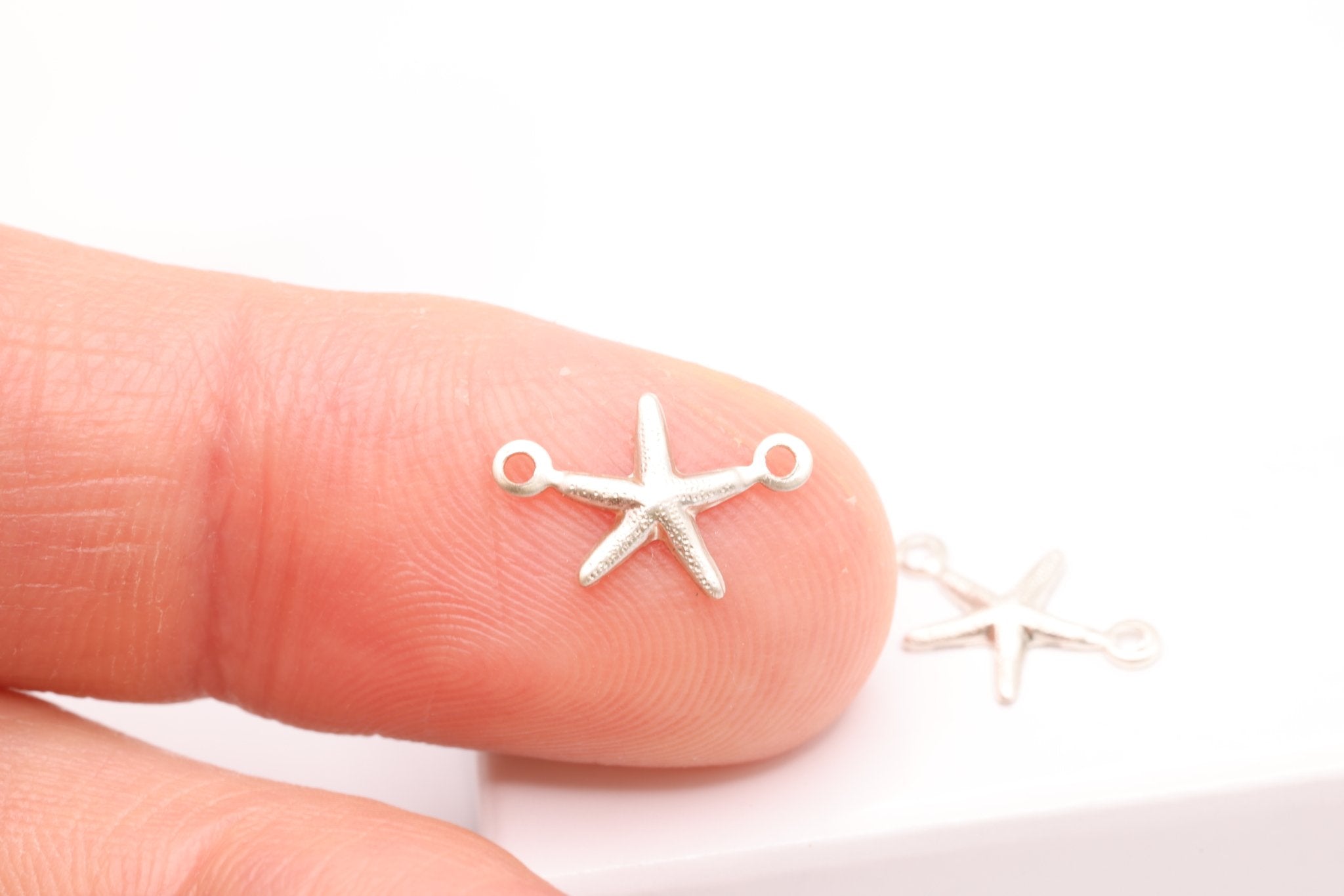 Starfish Connector Charm, 925 Sterling Silver, 12mm x 8mm, Ocean Sealife Charm, Bulk DIY Wholesale Jewelry Making Charm - HarperCrown