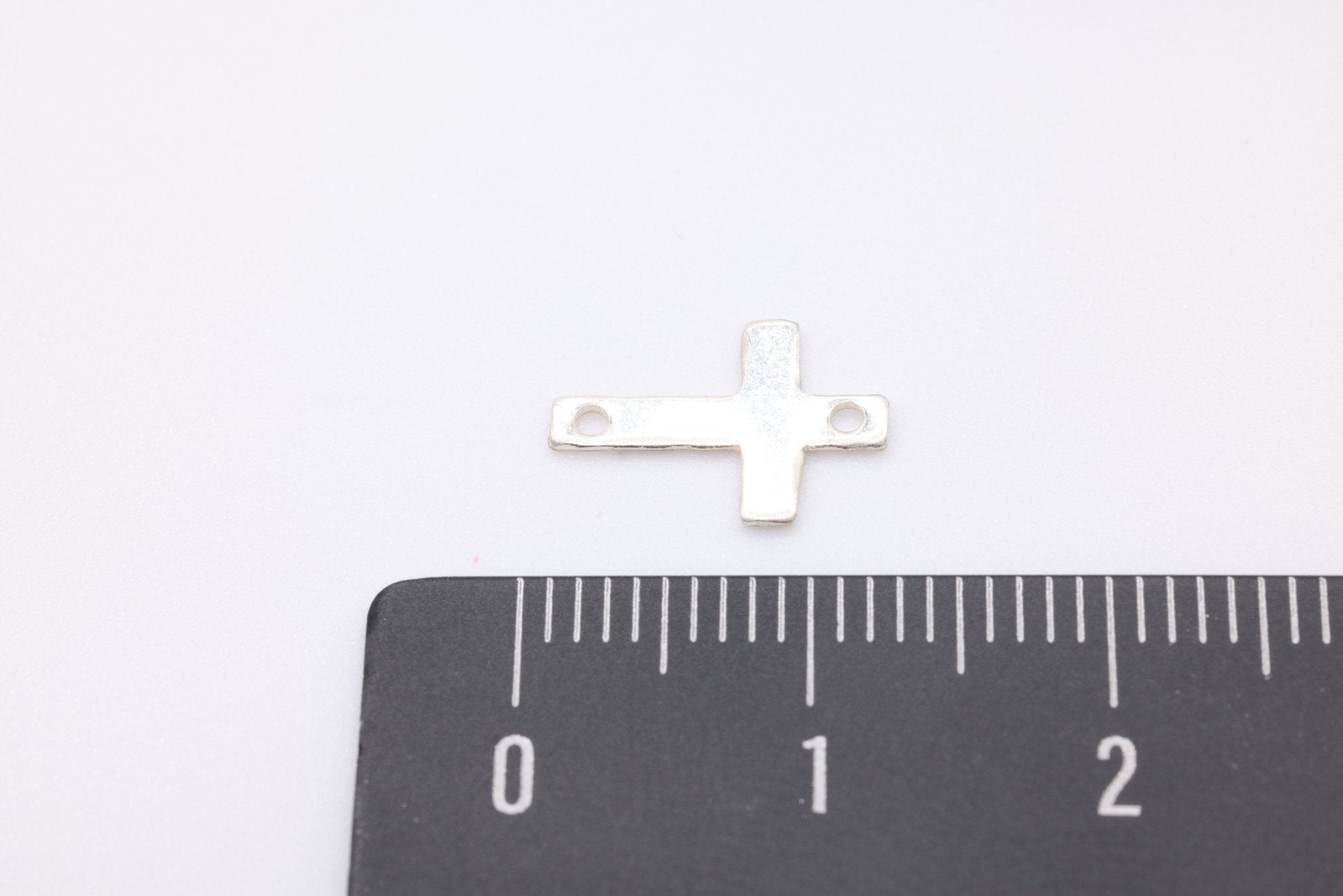 Sterling Silver Cross Connector Charm, 12mm x 8mm, Spacer Link Charm, Sideways Horizontal Cross - HarperCrown