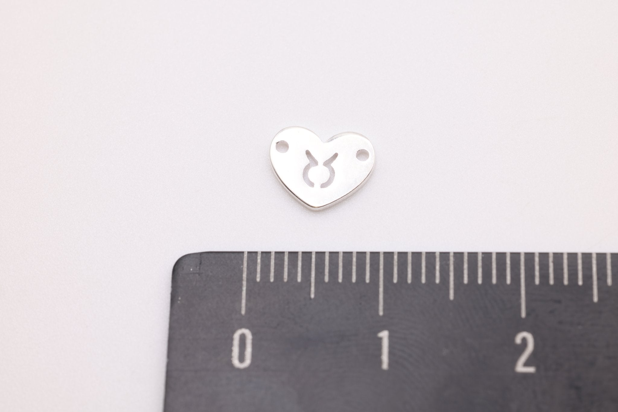 Taurus Zodiac Heart Connector Charm, 925 Sterling Silver, 6mm x 6mm, Bulk Wholesale Jewelry Making Charm - HarperCrown