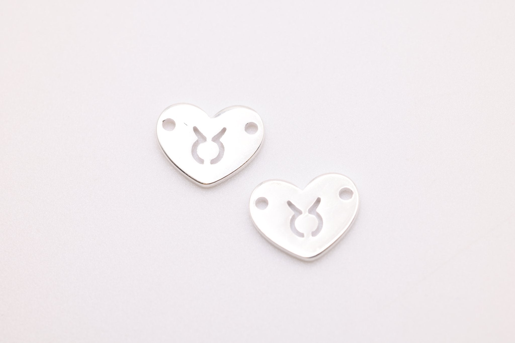 Taurus Zodiac Heart Connector Charm, 925 Sterling Silver, 6mm x 6mm, Bulk Wholesale Jewelry Making Charm - HarperCrown