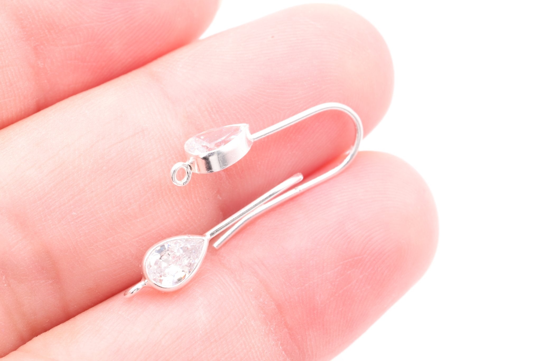 Teardrop CZ Hook Ear Wire Earrings, 4mm x 6mm, Sterling Silver - HarperCrown