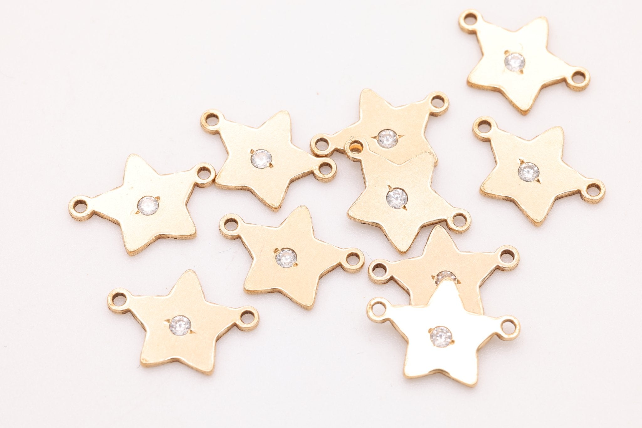 The CZ Star Connector Charm, Gold - Filled, 11mm x 7mm, Bulk DIY Wholesale Jewelry Making Charm - HarperCrown